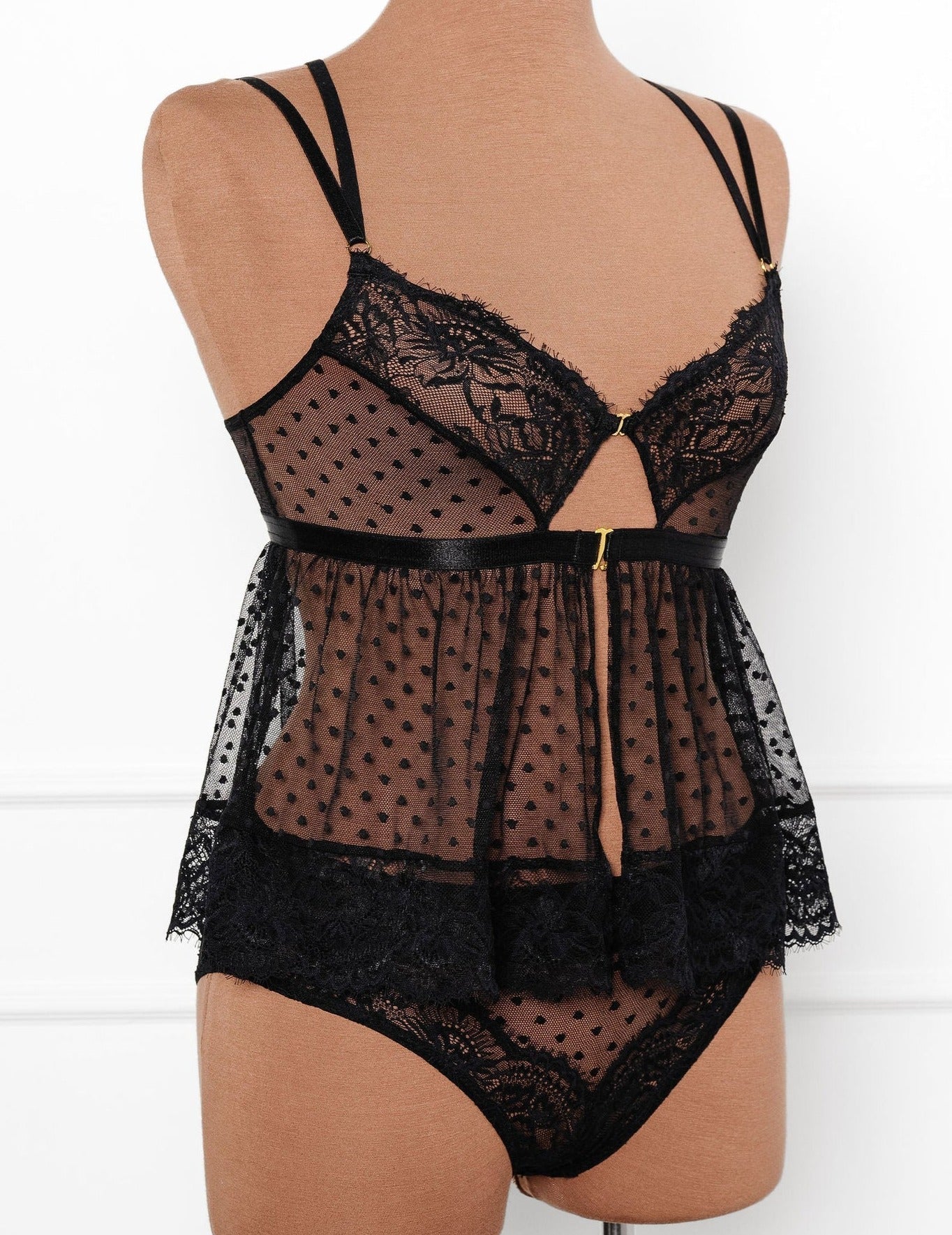 Lacy Polka Dot Crotchless Panty - Black - Image 11