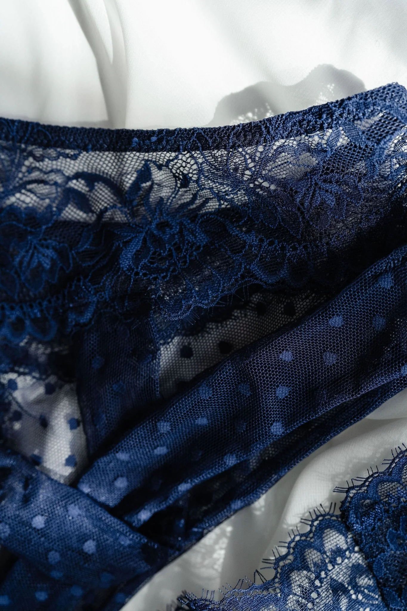 Lacy Polka Dot Crotchless Panty - Navy - Image 11
