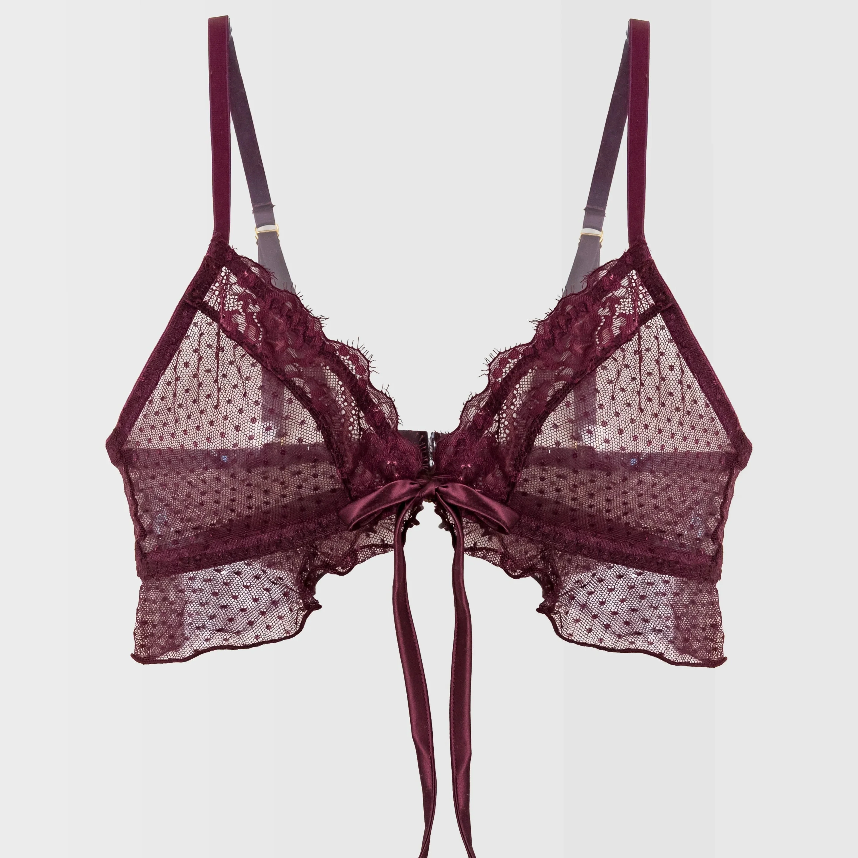 Lace & Mesh Ruffle Bralette - Cherry Lacquer