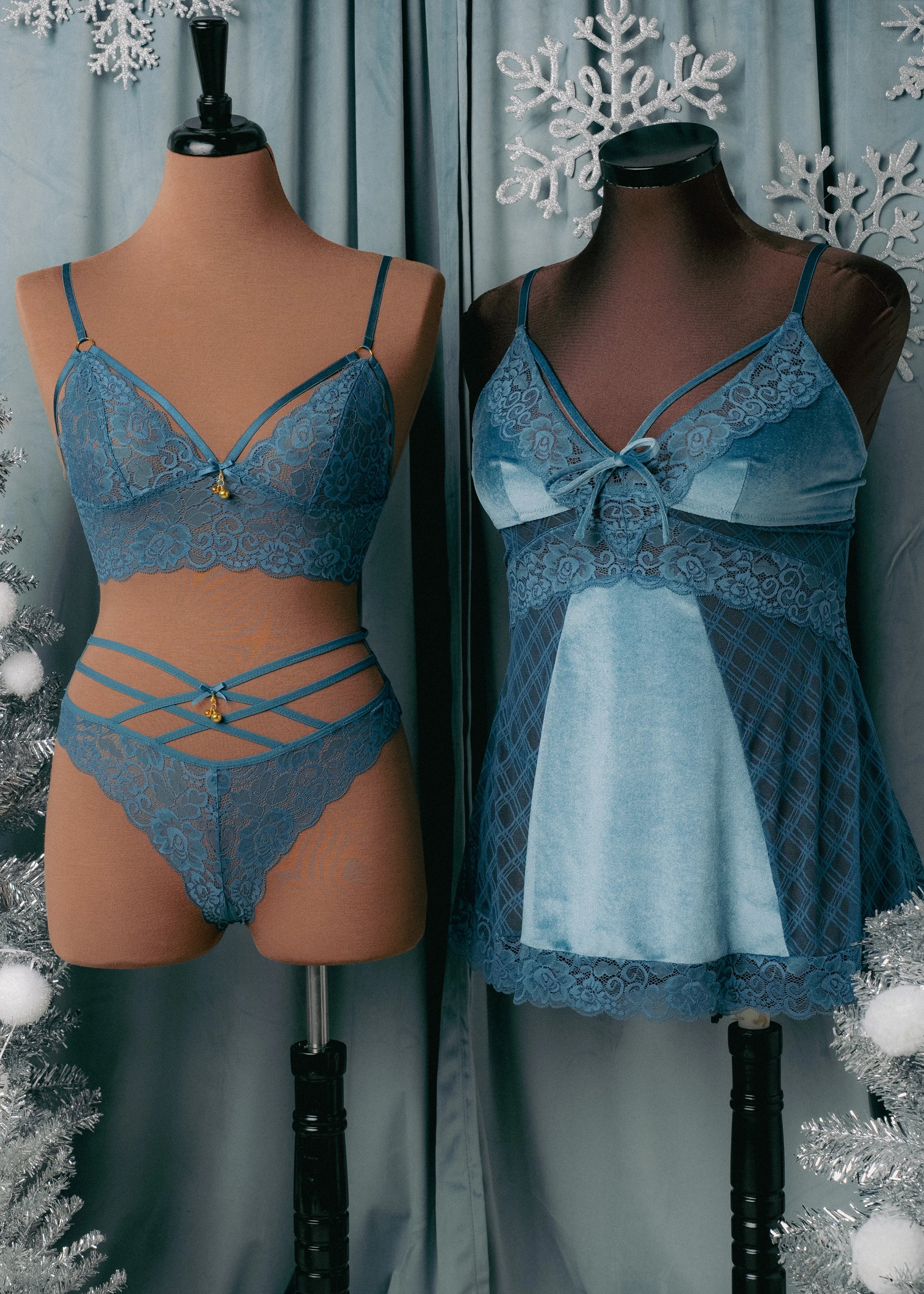 Lacy Caged Charm Bralette - Retro Blue - Image 14