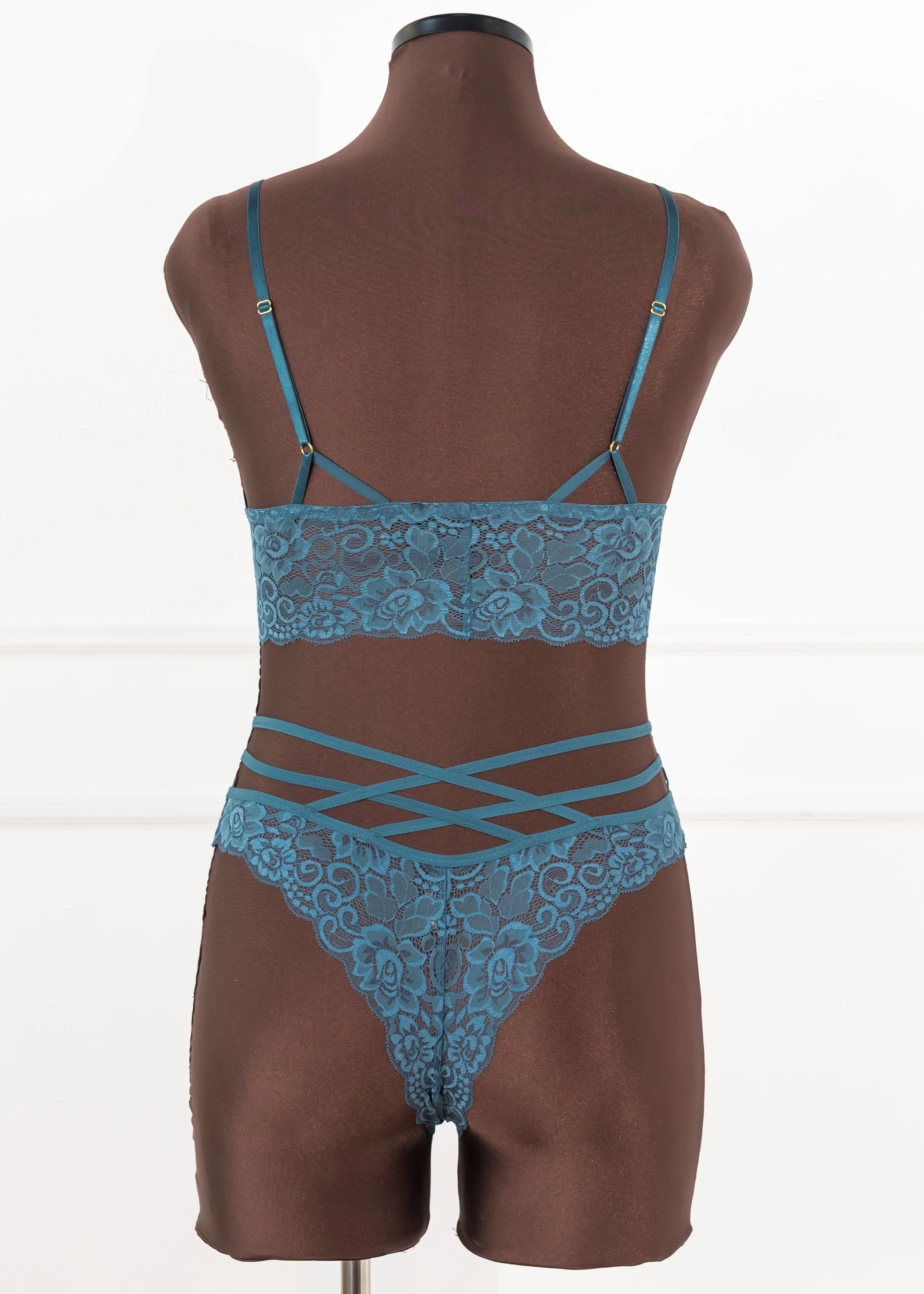 Lacy Caged Charm Bralette - Retro Blue - Image 5