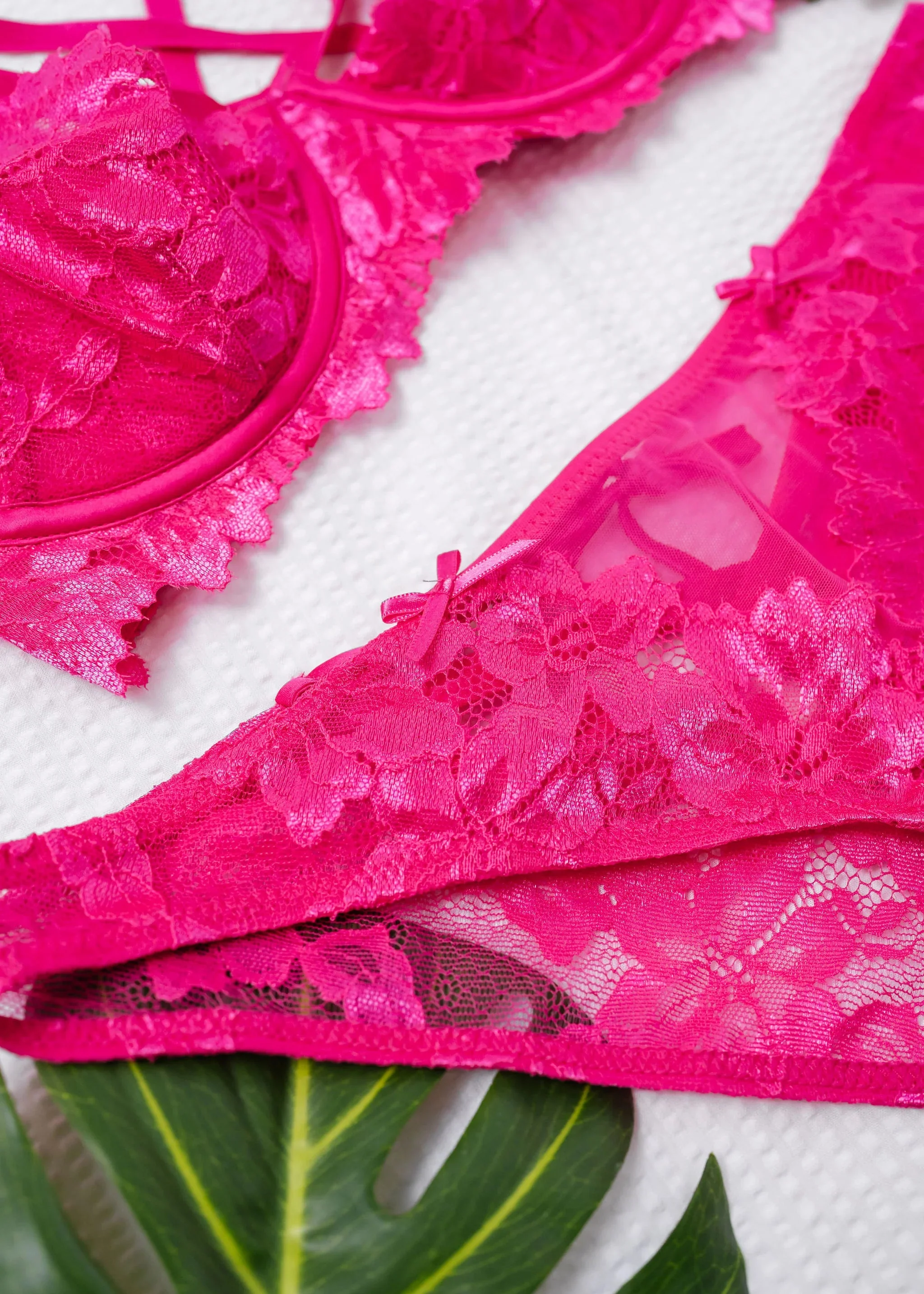 Lacy Corset-Back Crotchless Panty - Hot Pink - Image 11