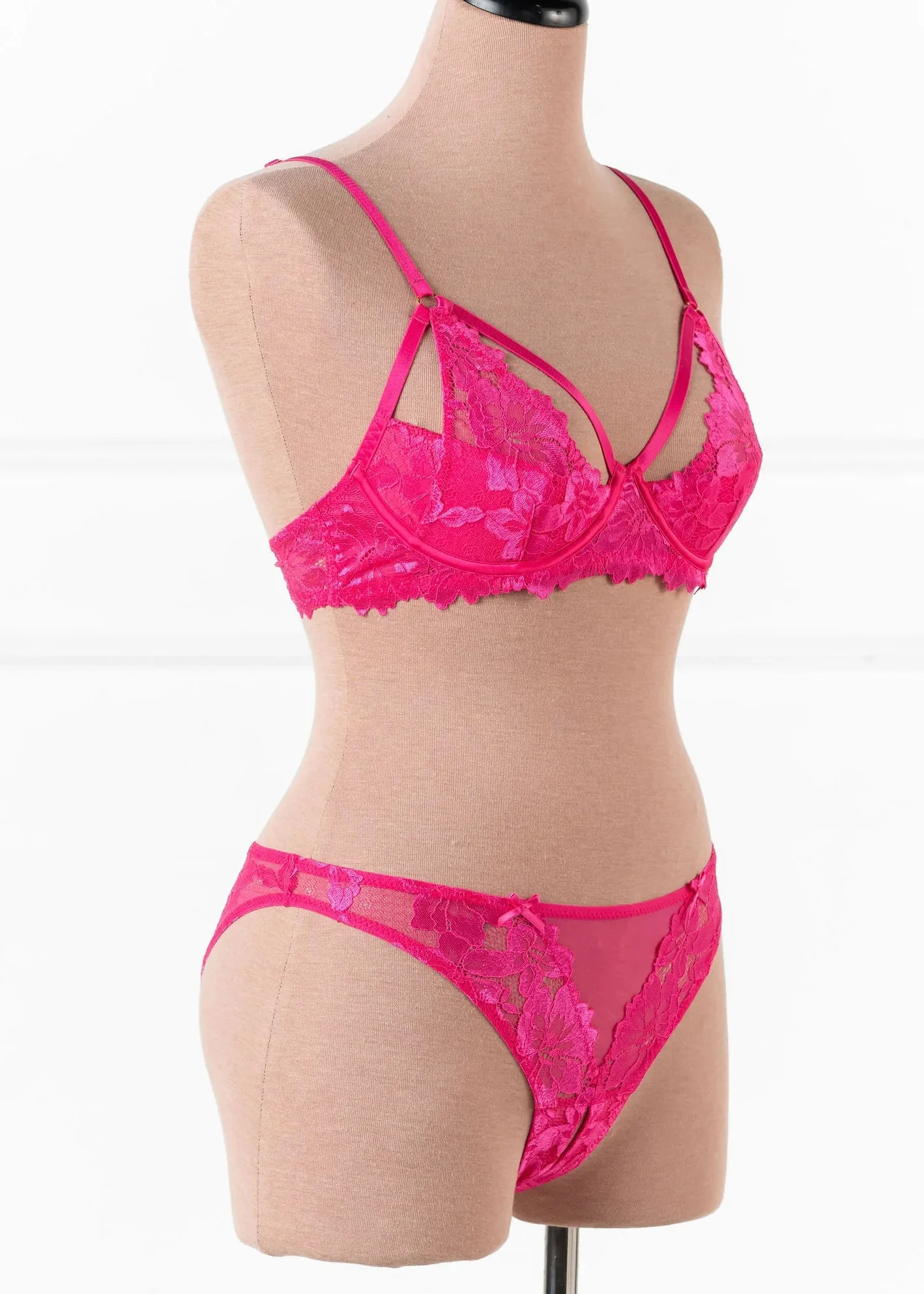 Lacy Corset-Back Crotchless Panty - Hot Pink - Image 3