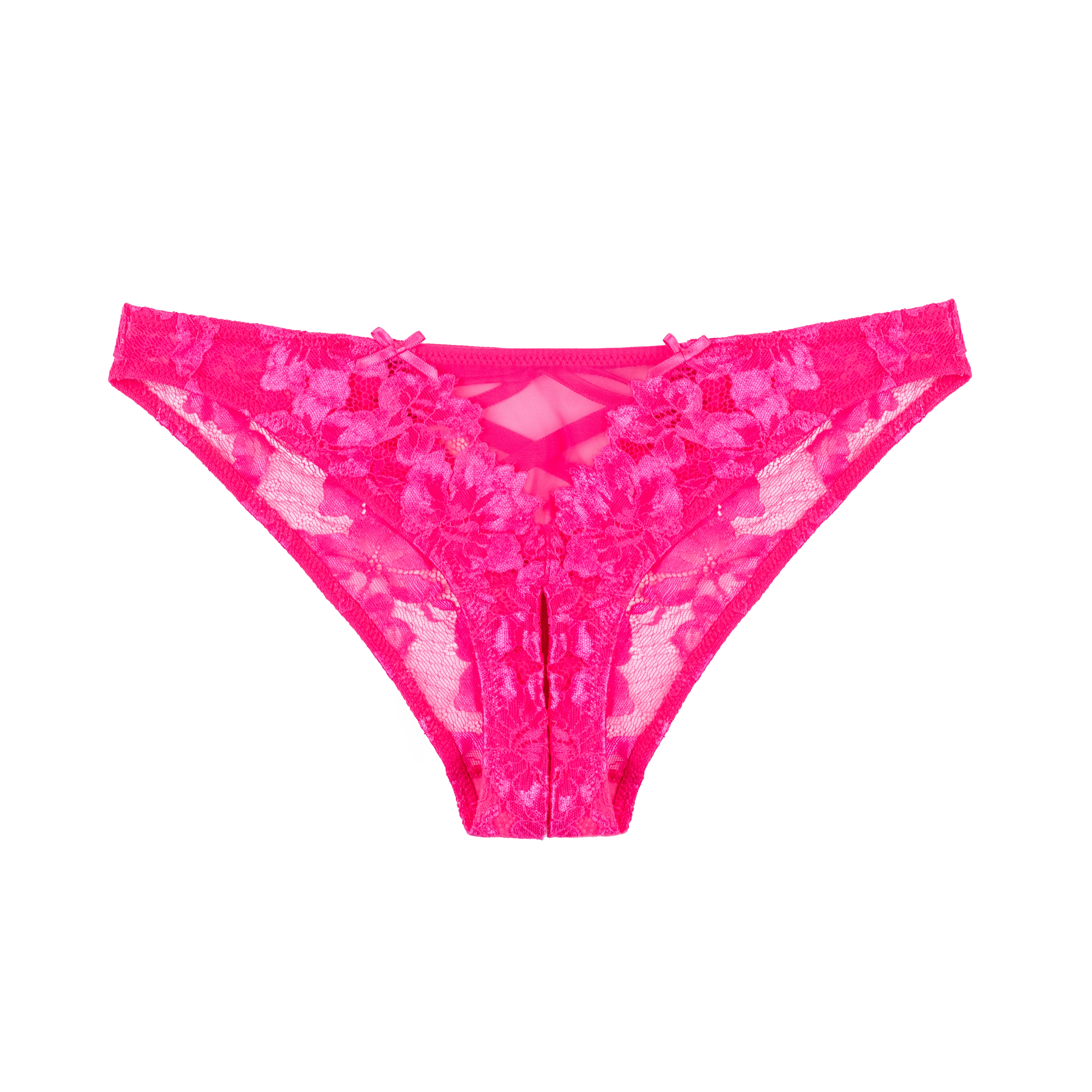 Lacy Corset-Back Crotchless Panty - Hot Pink - Image 7