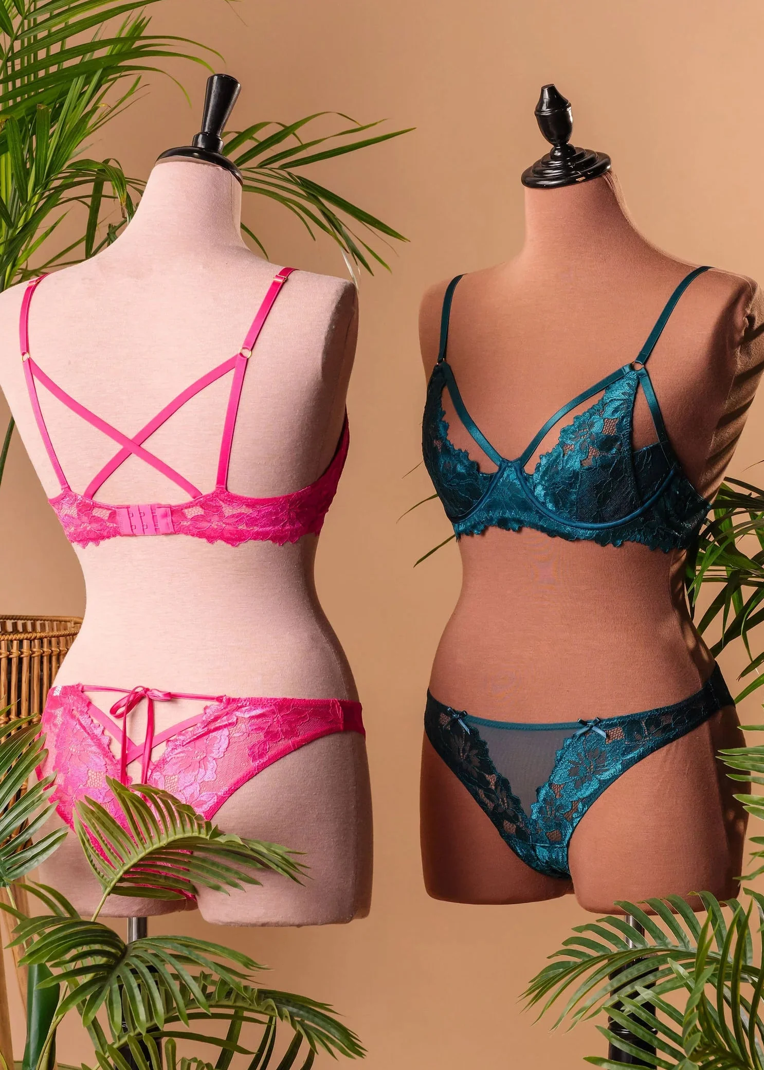 Lacy Corset-Back Crotchless Panty - Teal - Image 15