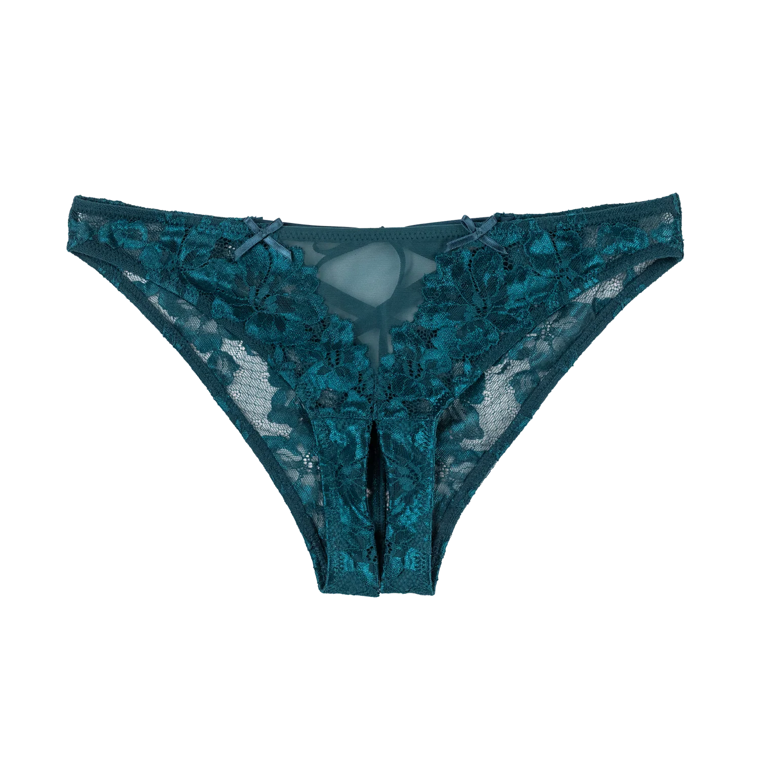 Lacy Corset-Back Crotchless Panty - Teal - Image 6