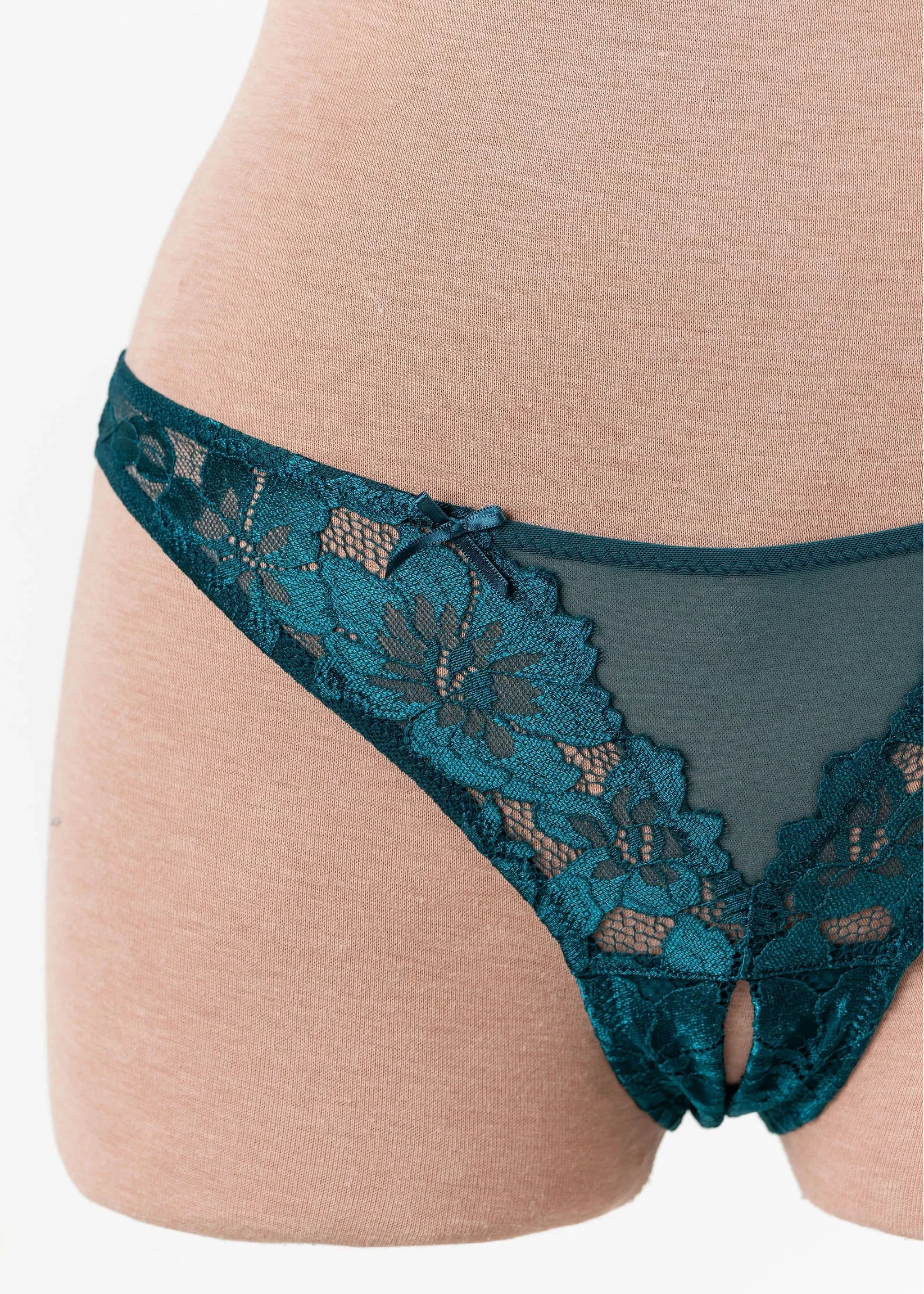 Lacy Corset-Back Crotchless Panty - Teal - Image 7
