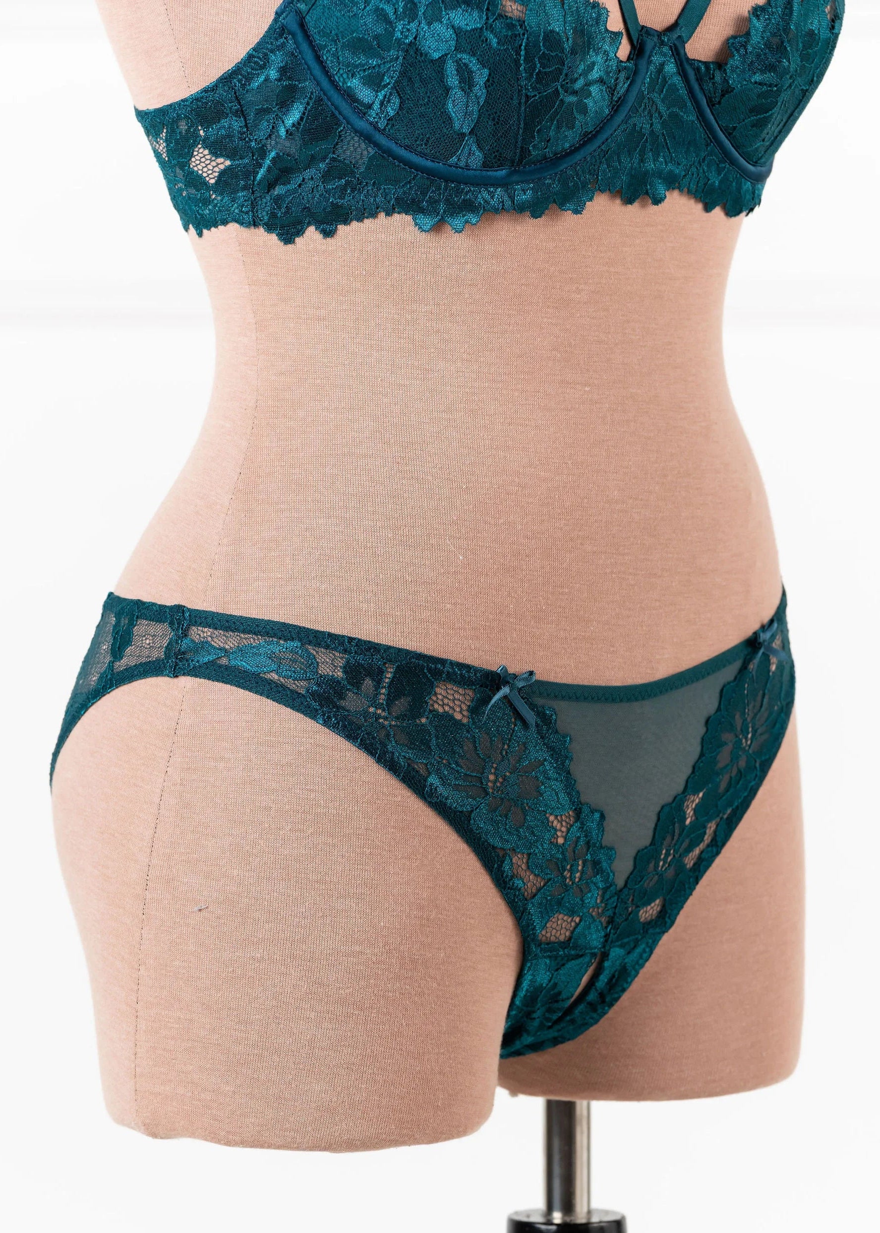 Lacy Corset-Back Crotchless Panty - Teal - Image 8