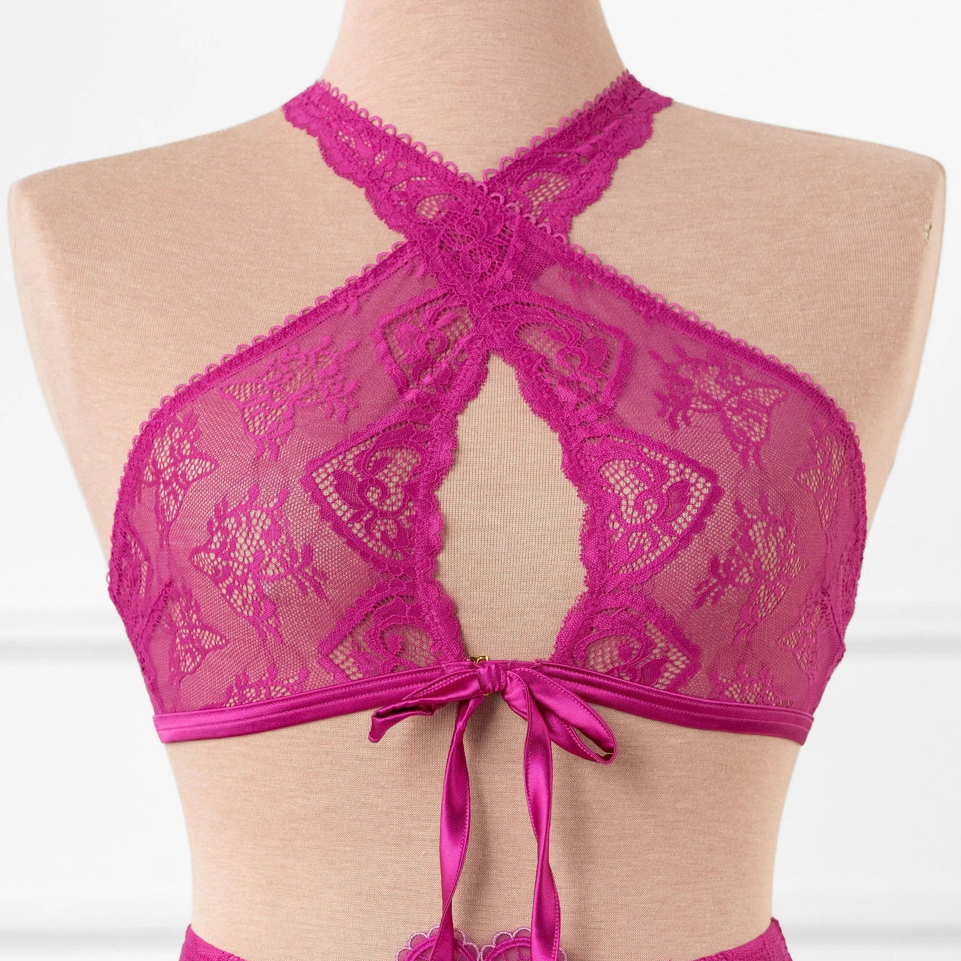 Lacy Crossover Bralette - Fuchsia