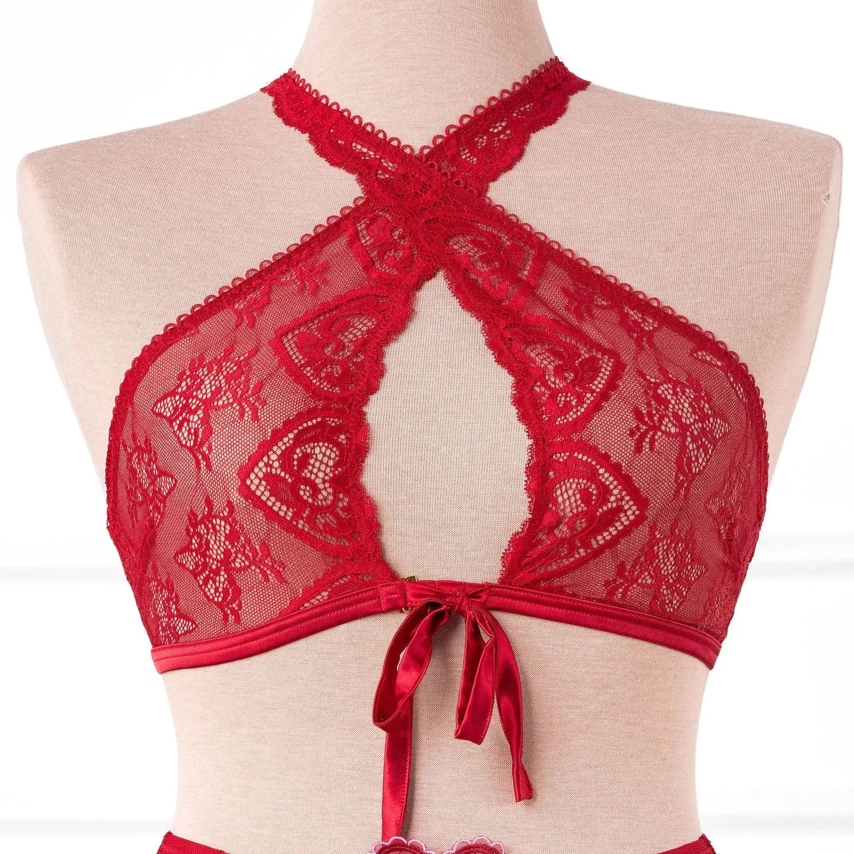 Lacy Crossover Bralette - Red