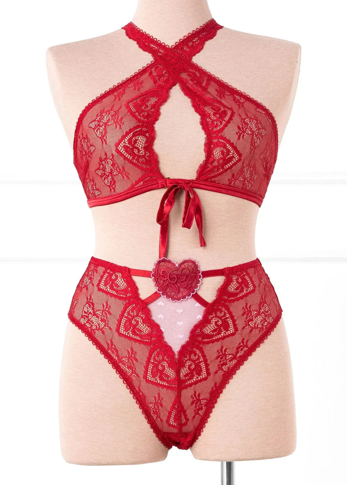 Lacy Crossover Bralette - Red - Image 2