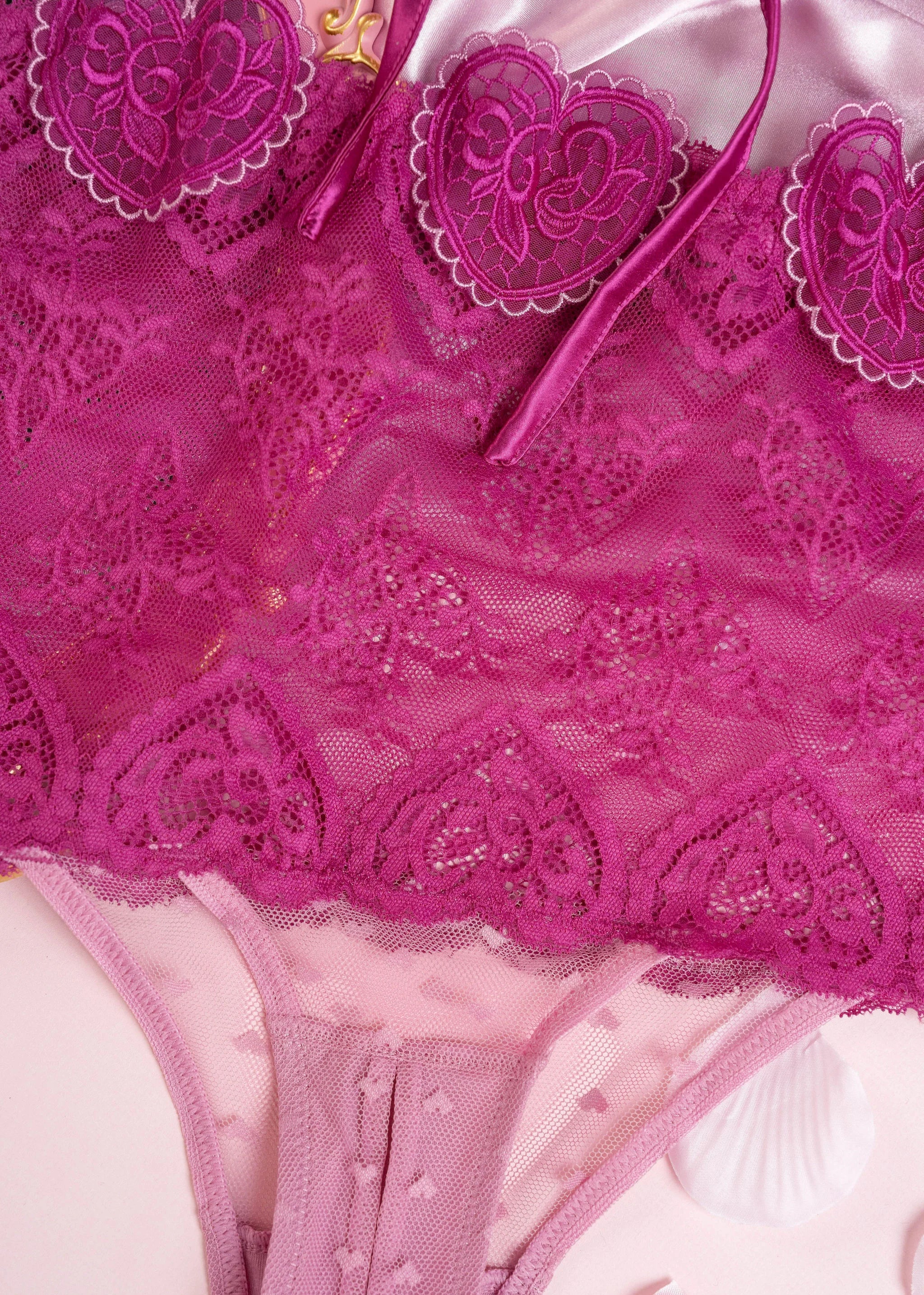 Lacy Crotchless Hipster Panty - Fuchsia - Image 14