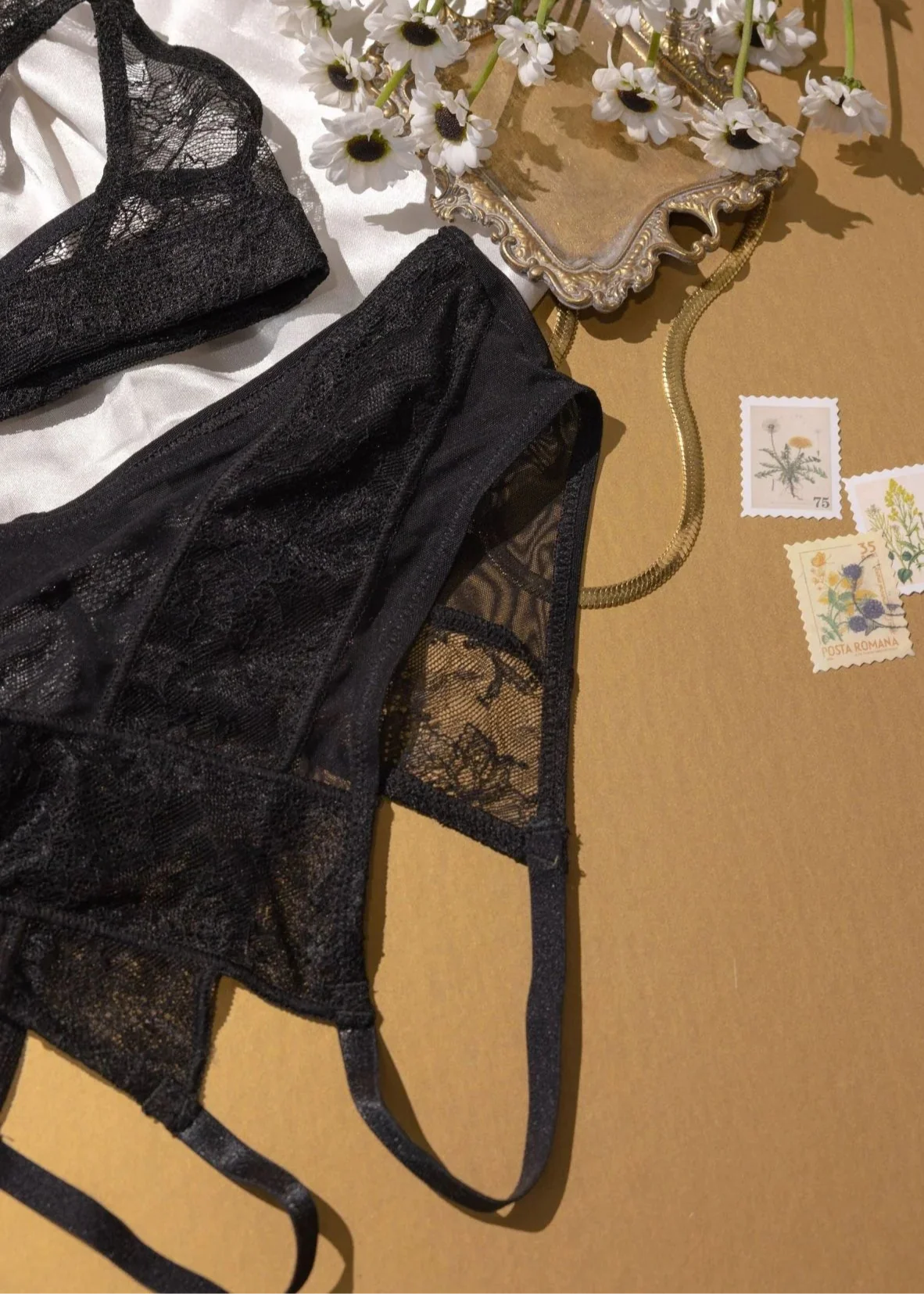 Lacy Crotchless Panty - Black - Image 12