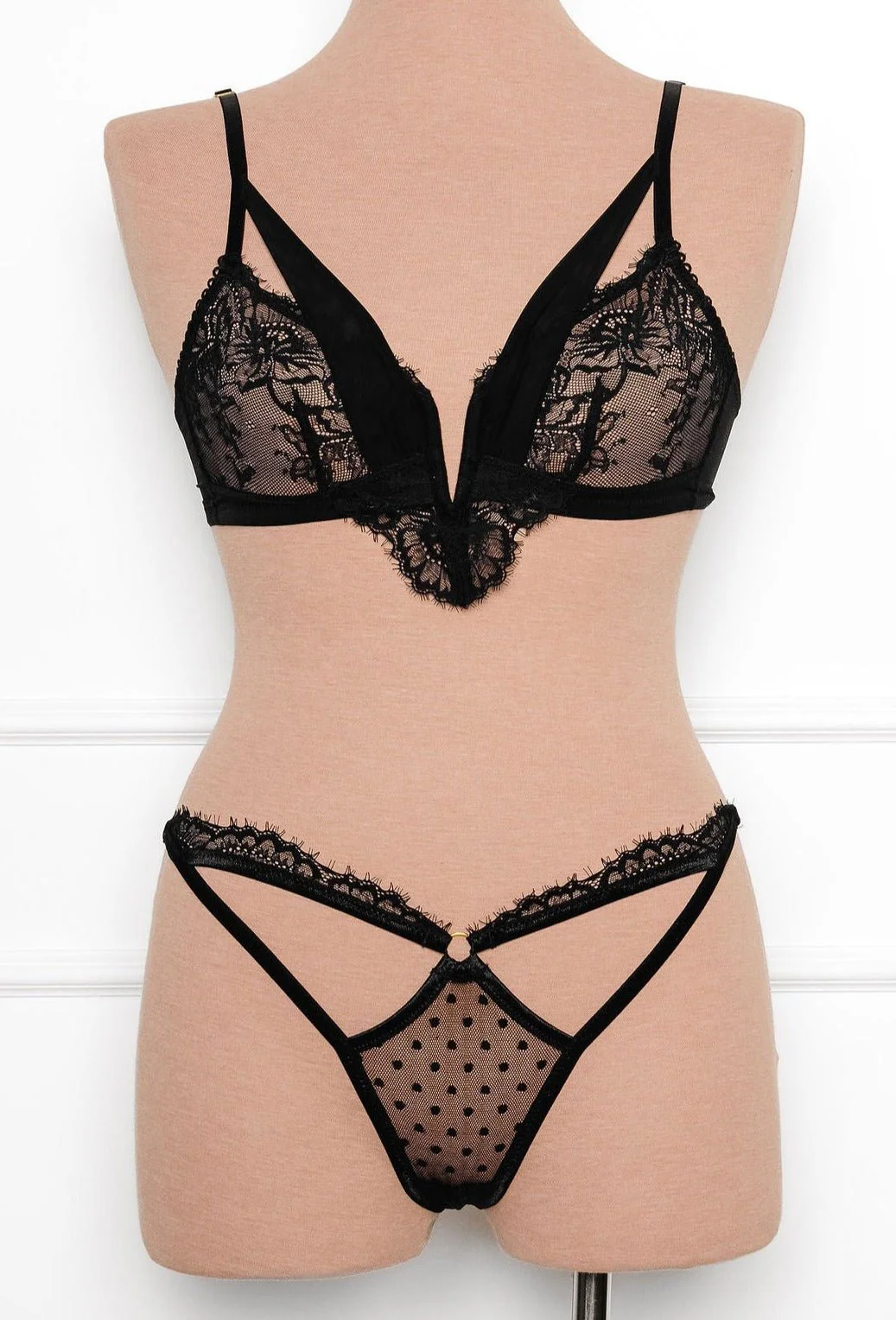 Lacy Cutout Thong - Black - Image 8
