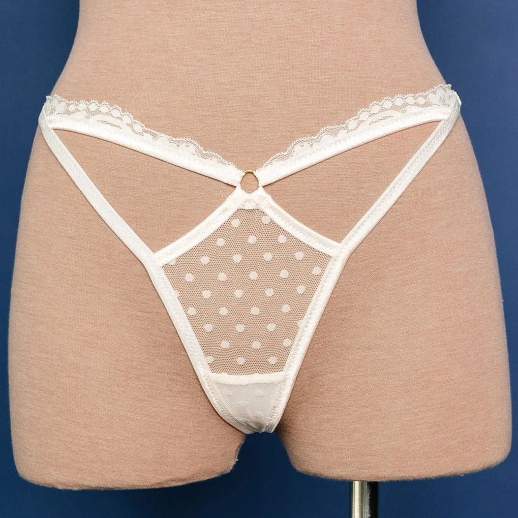 Lacy Cutout Thong - Pearl - Image 3