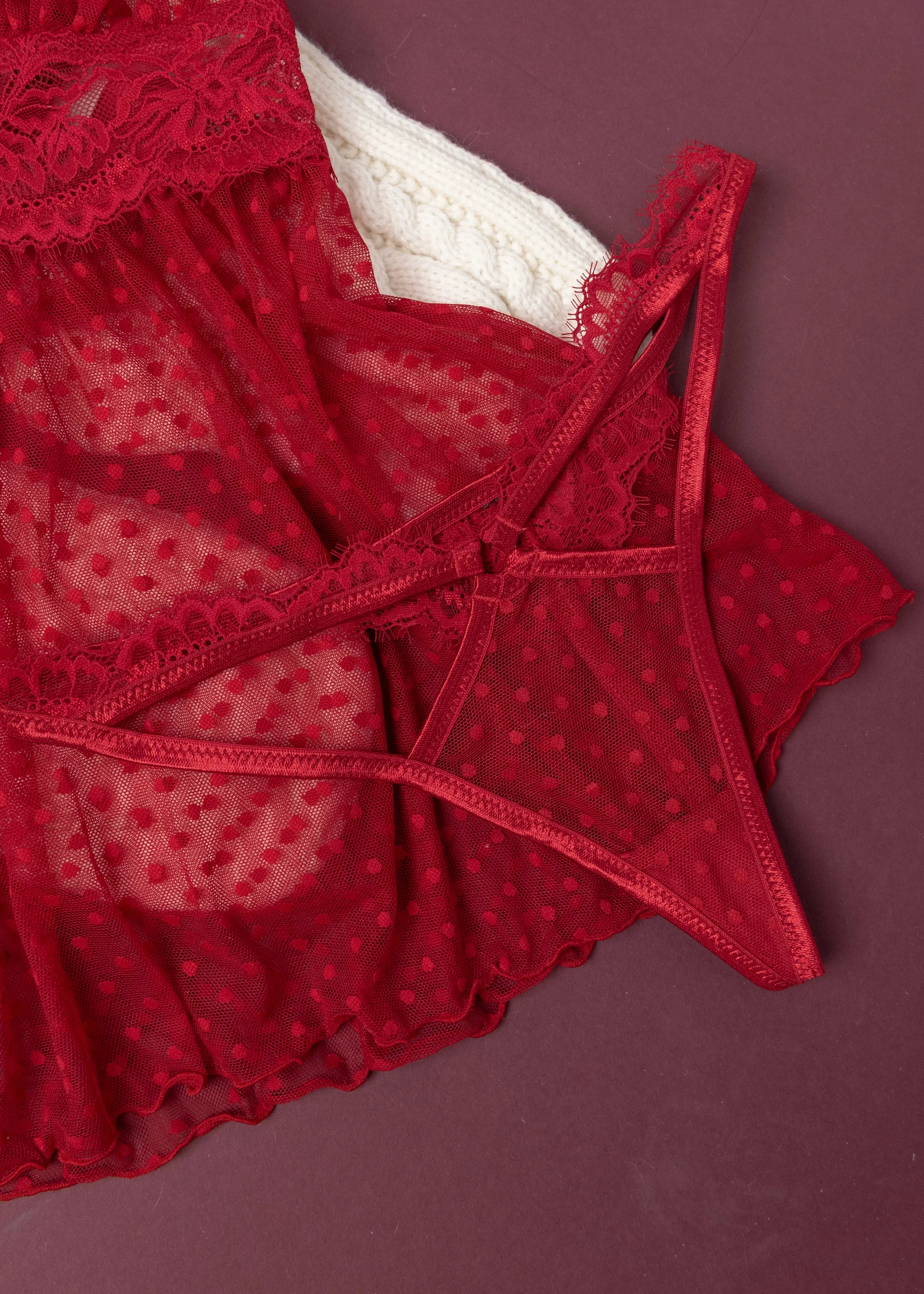 Lacy Cutout Thong - Red - Image 10