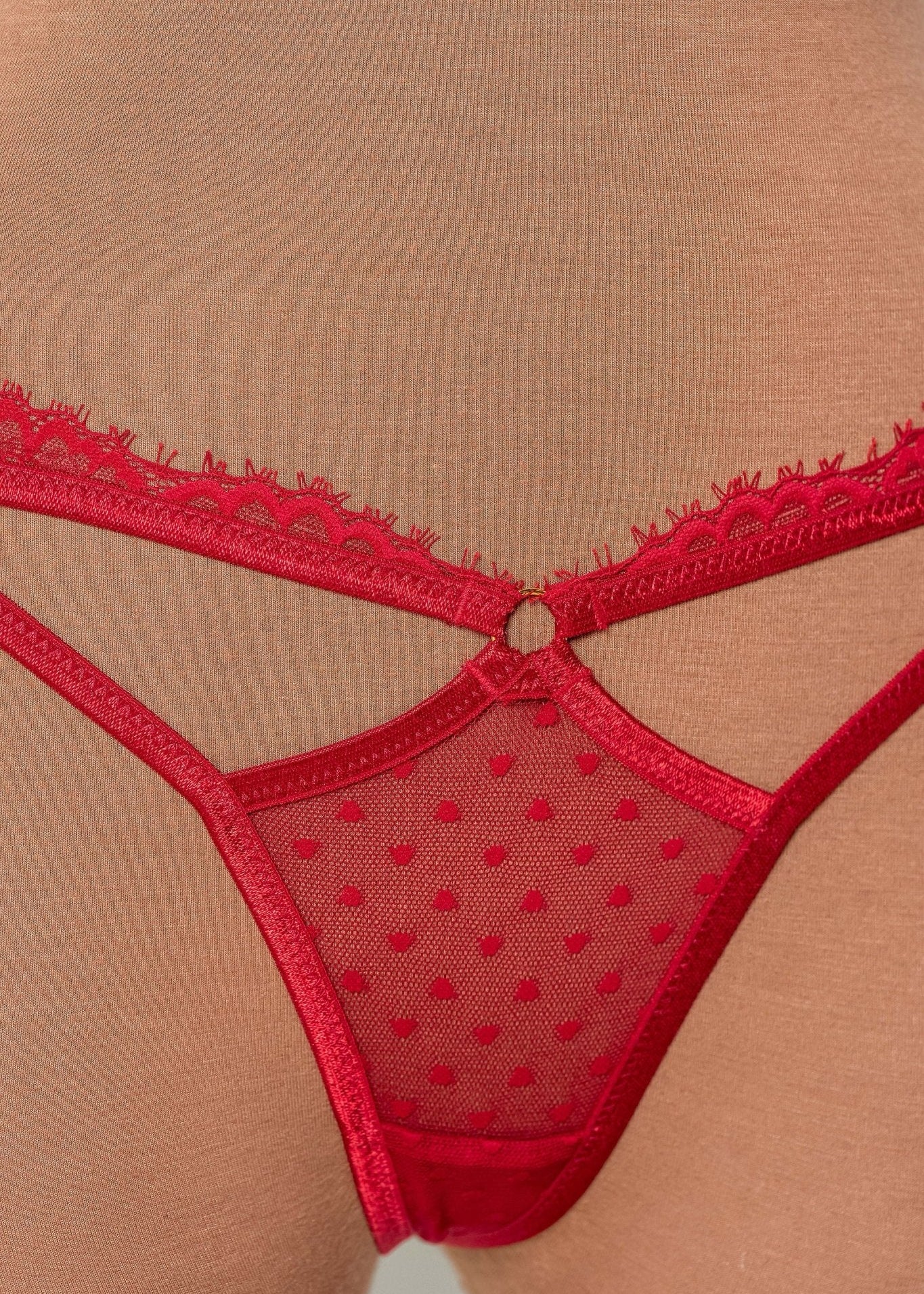Lacy Cutout Thong - Red - Image 3