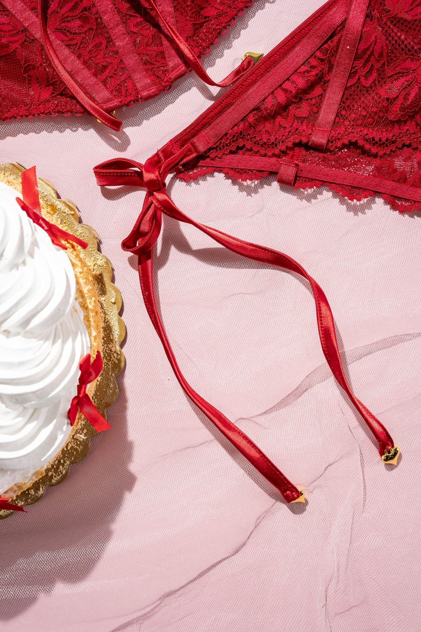 Lacy Heart Charm Side Tie Panty - Red - Image 13