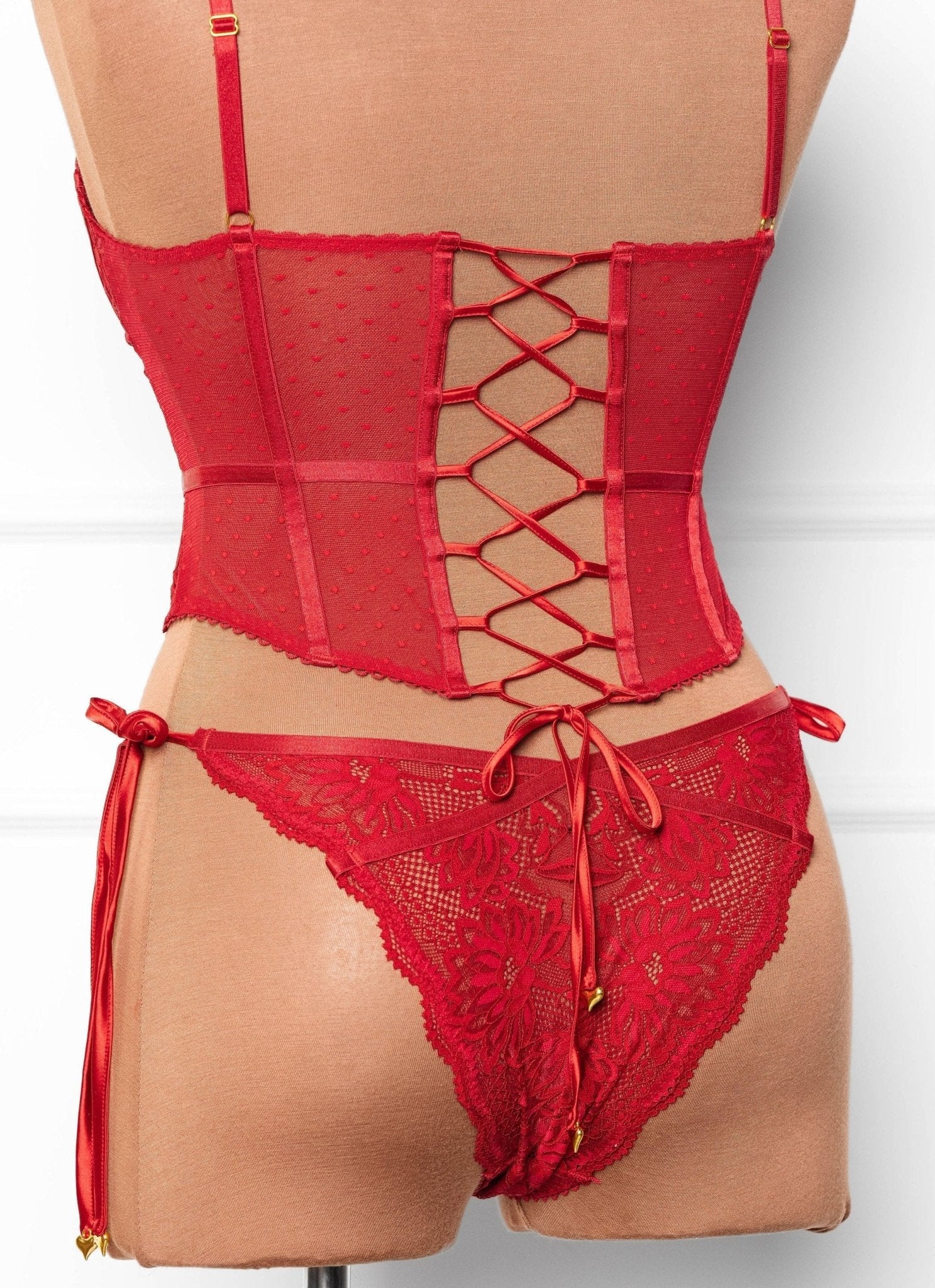 Lacy Heart Charm Side Tie Panty - Red - Image 4