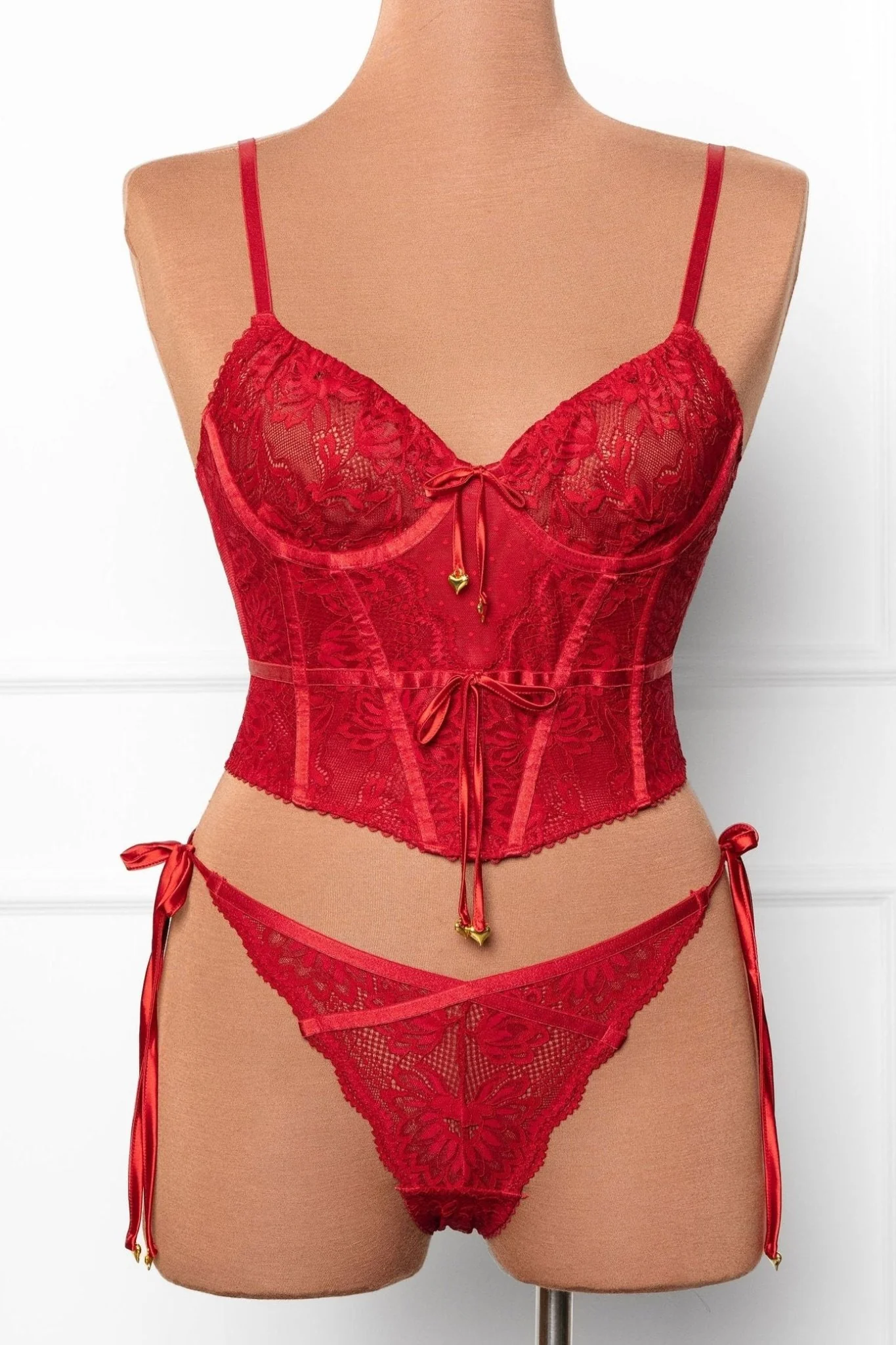 Lacy Heart Charm Side Tie Panty - Red - Image 5