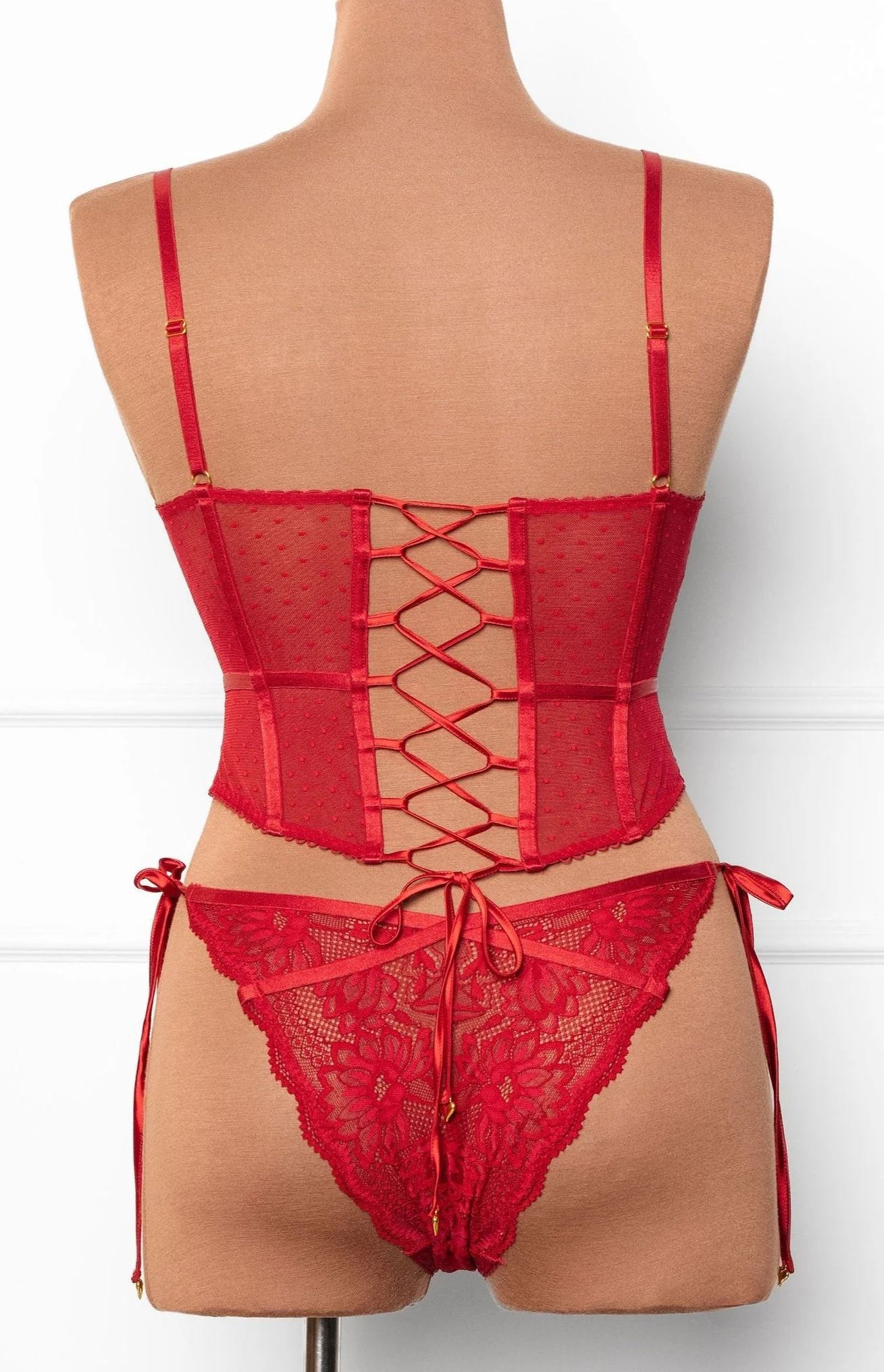 Lacy Heart Charm Side Tie Panty - Red - Image 6