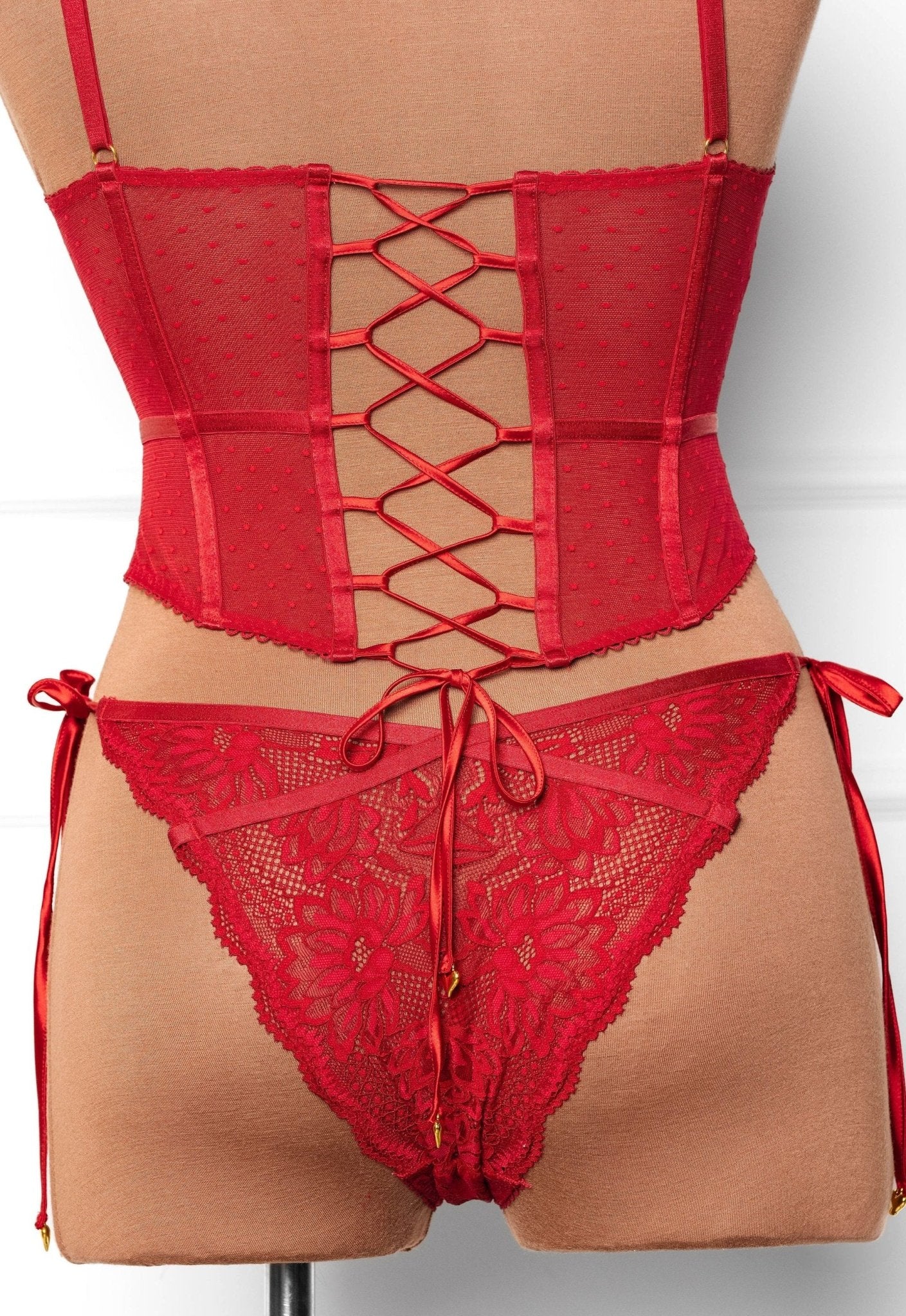 Lacy Heart Charm Side Tie Panty - Red - Image 8