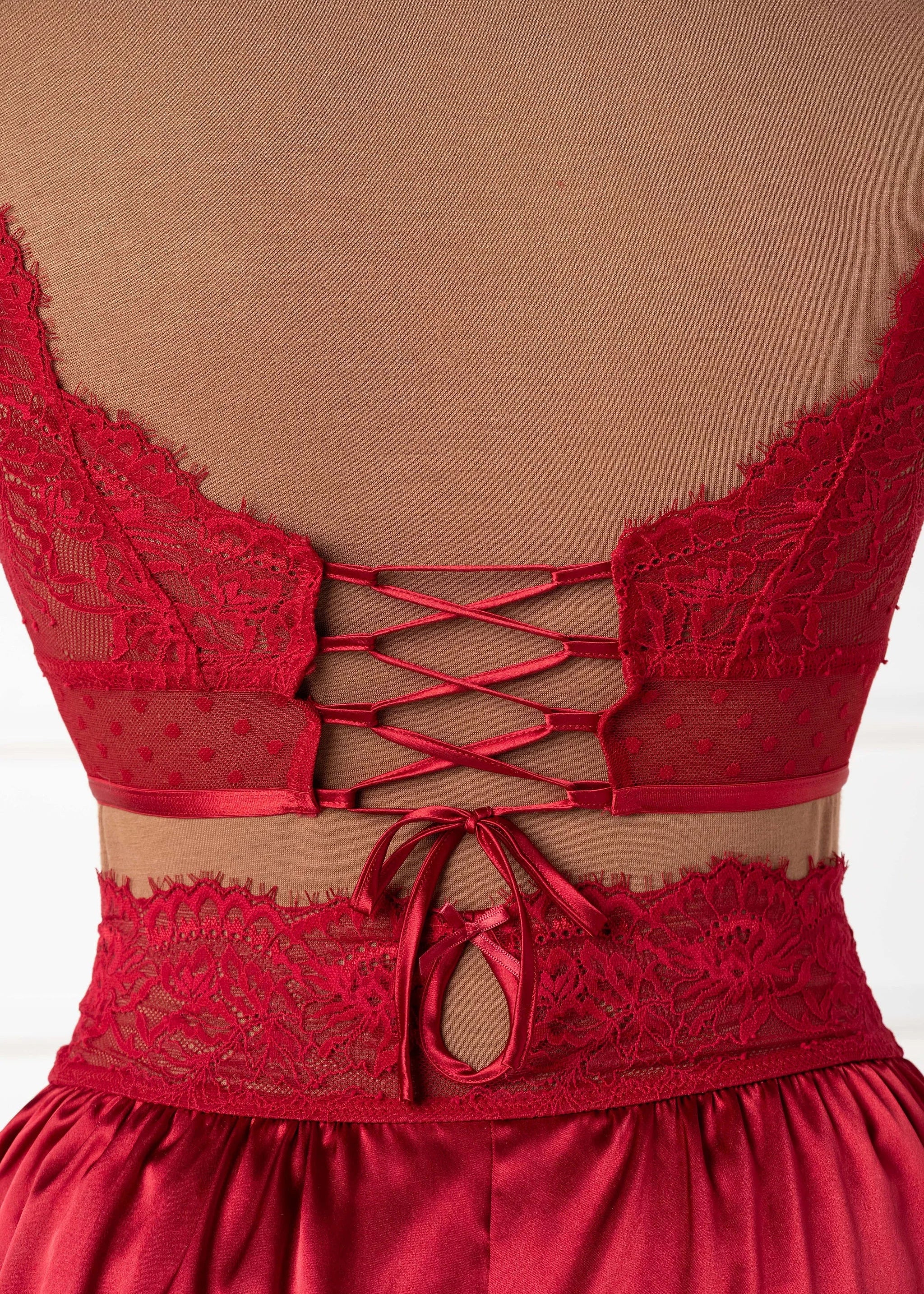 Lacy Off-The-Shoulder Bralette - Red - Image 9