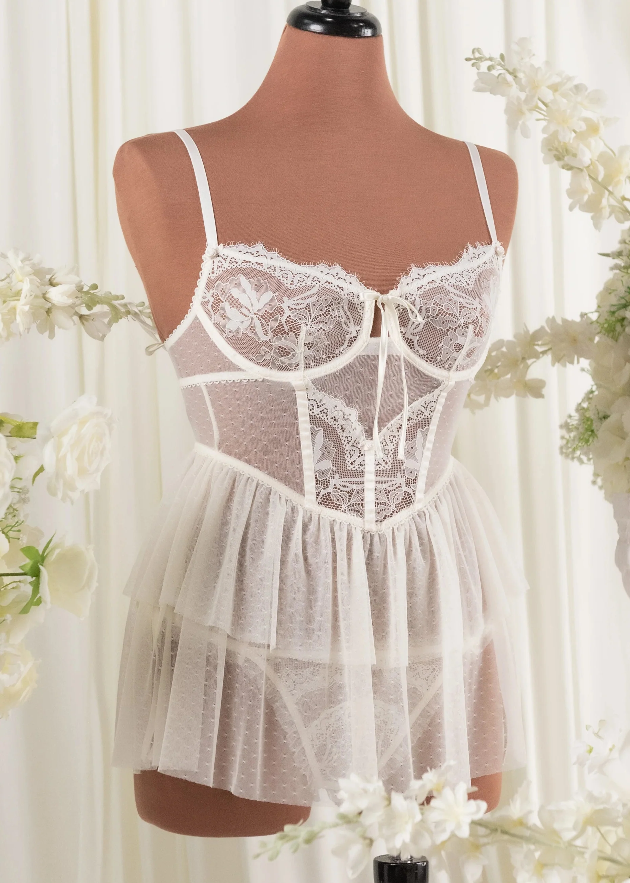 Lacy Ruffle Thong - Pearl - Image 10
