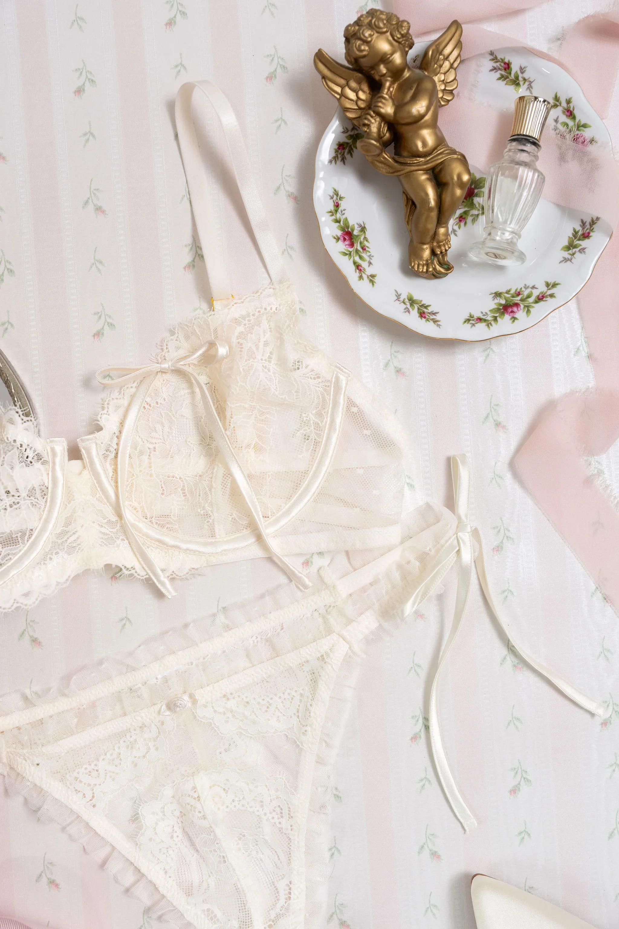 Lacy Ruffle Thong - Pearl - Image 15