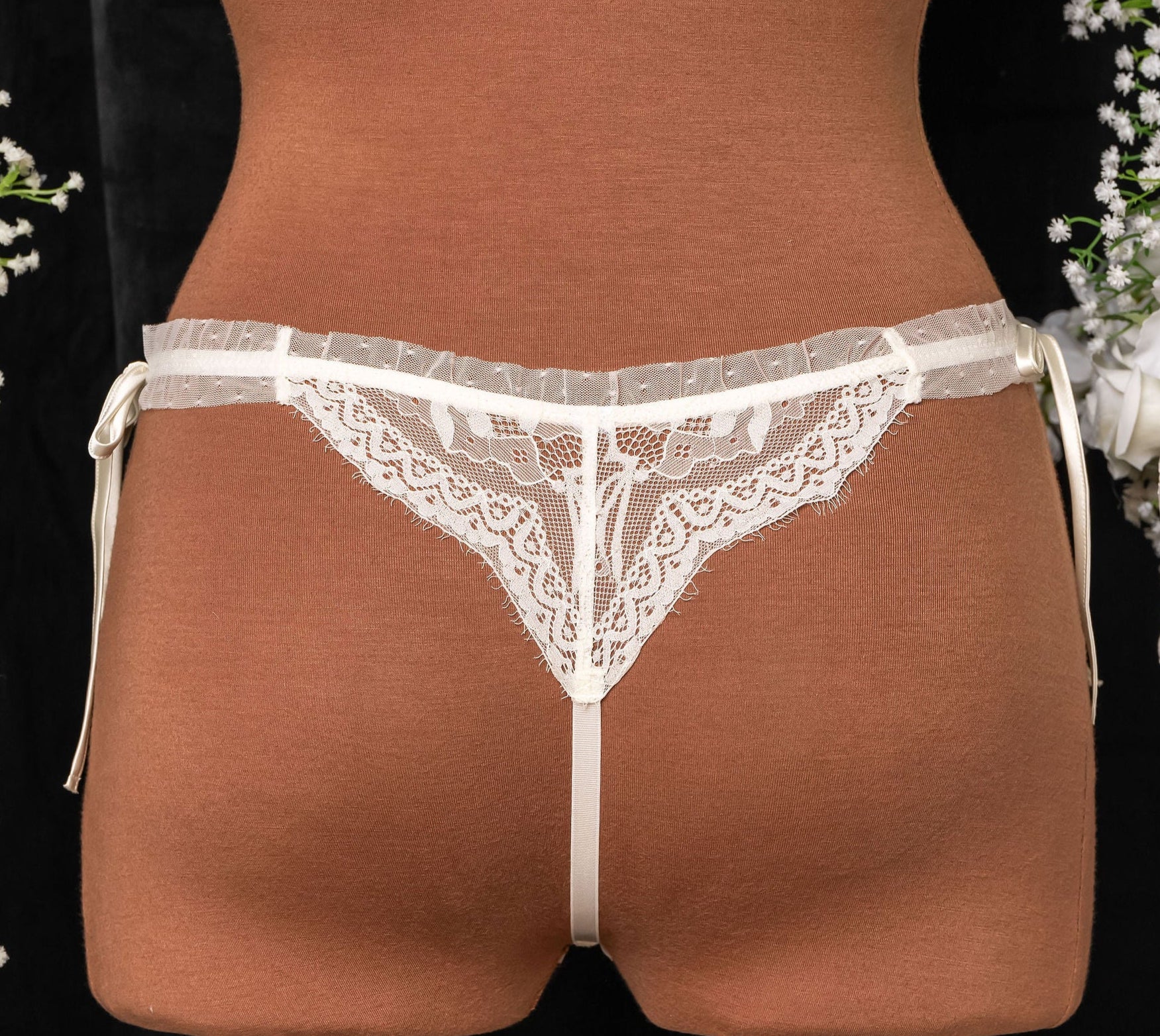 Lacy Ruffle Thong - Pearl - Image 5