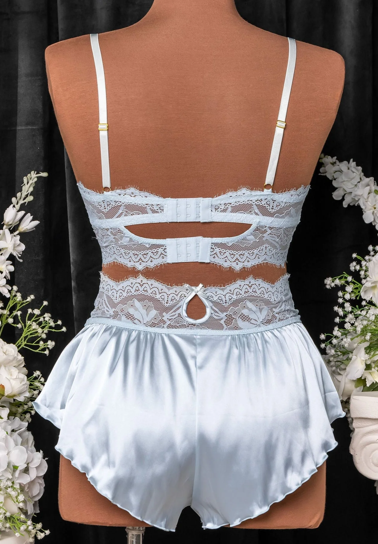 Lacy Satin Keyhole Bralette - Something Blue - Image 3