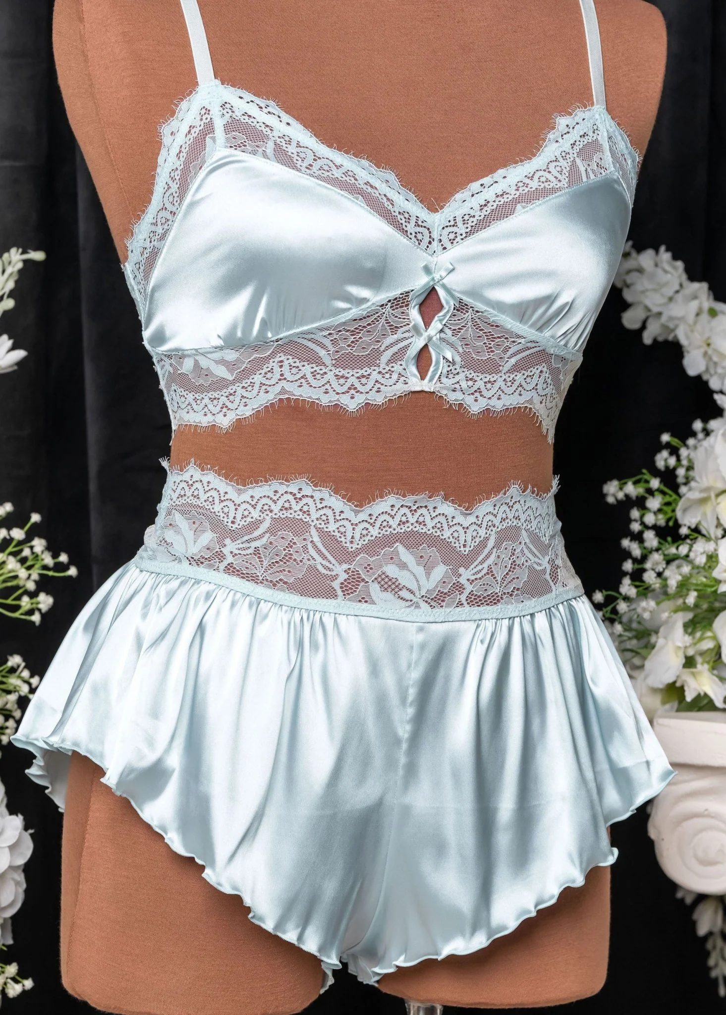 Lacy Satin Keyhole Bralette - Something Blue - Image 5
