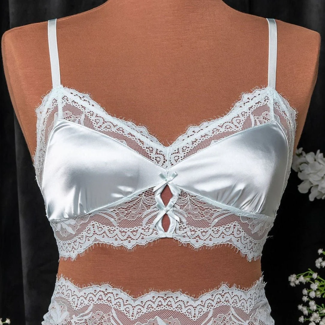 Lacy Satin Keyhole Bralette - Something Blue - Image 6
