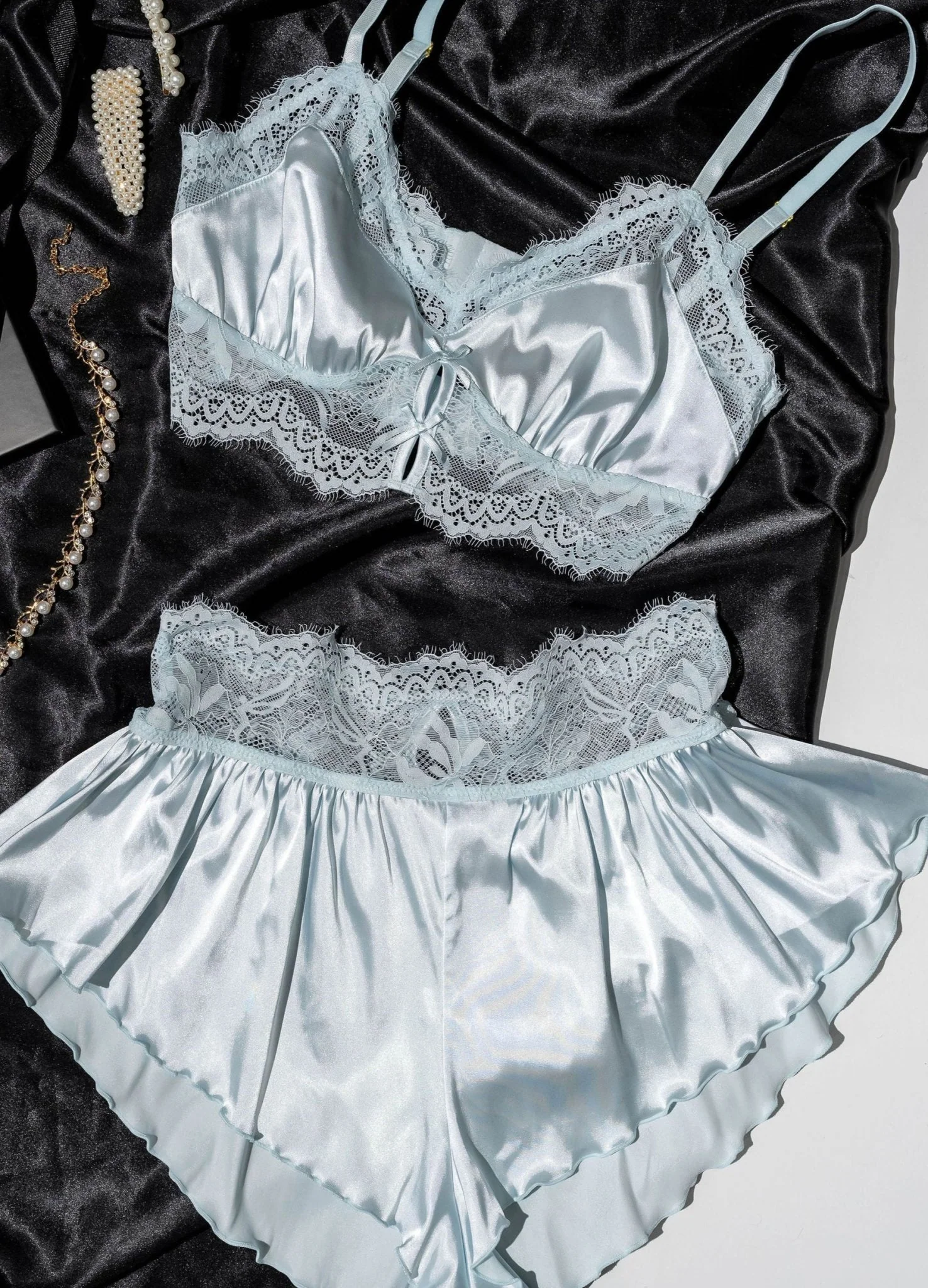 Lacy Satin Keyhole Bralette - Something Blue - Image 9