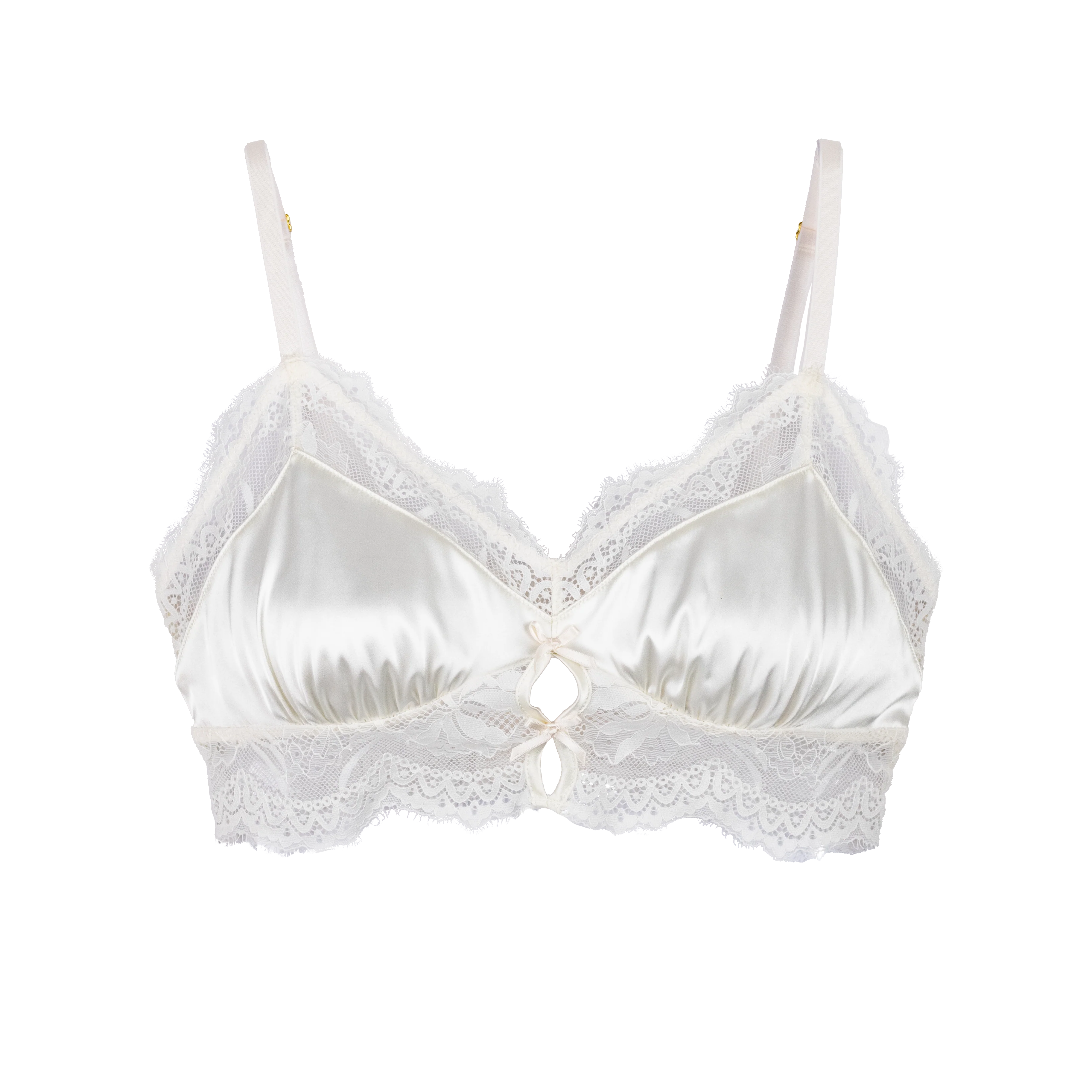 Lacy Satin Keyhole Bralette - Pearl - Image 13