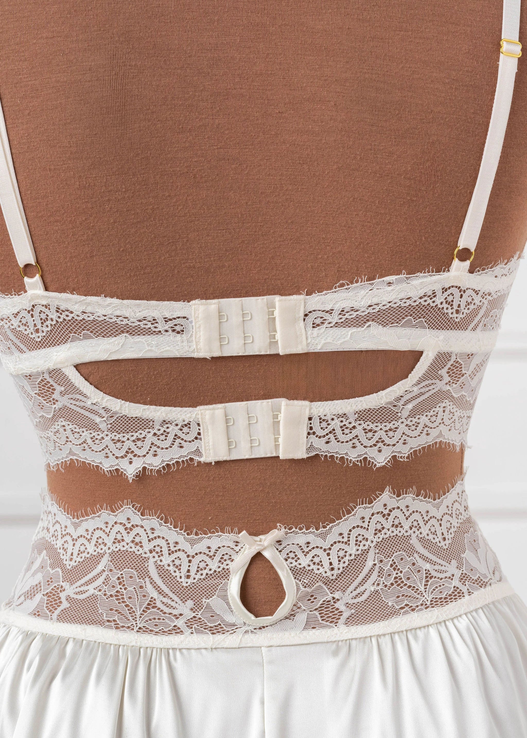 Lacy Satin Keyhole Bralette - Pearl - Image 7