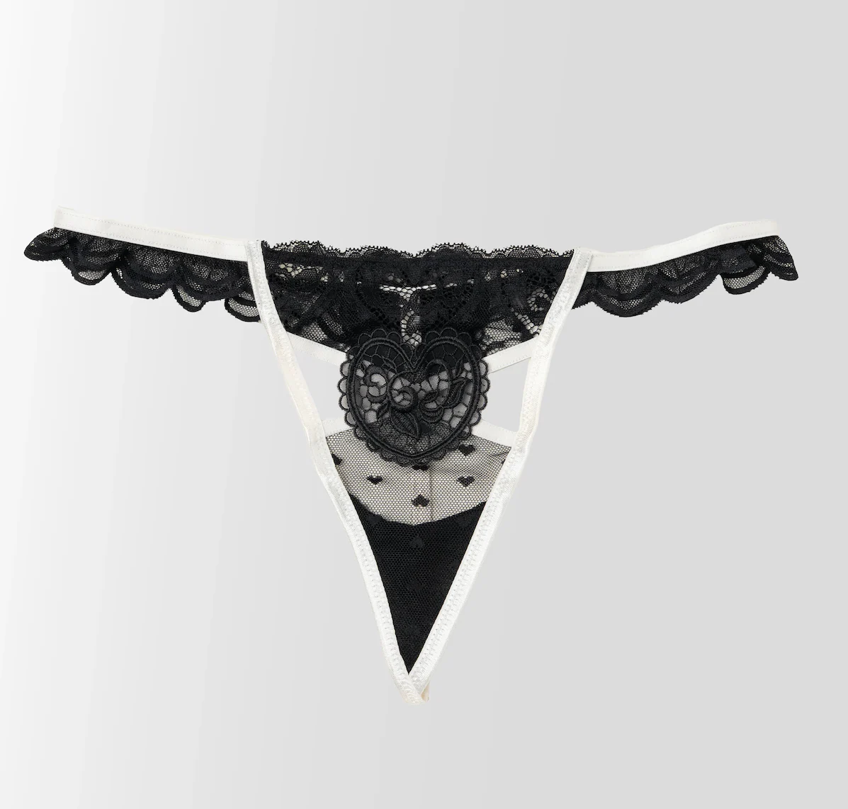 Lacy Scalloped Thong - Black - Image 15
