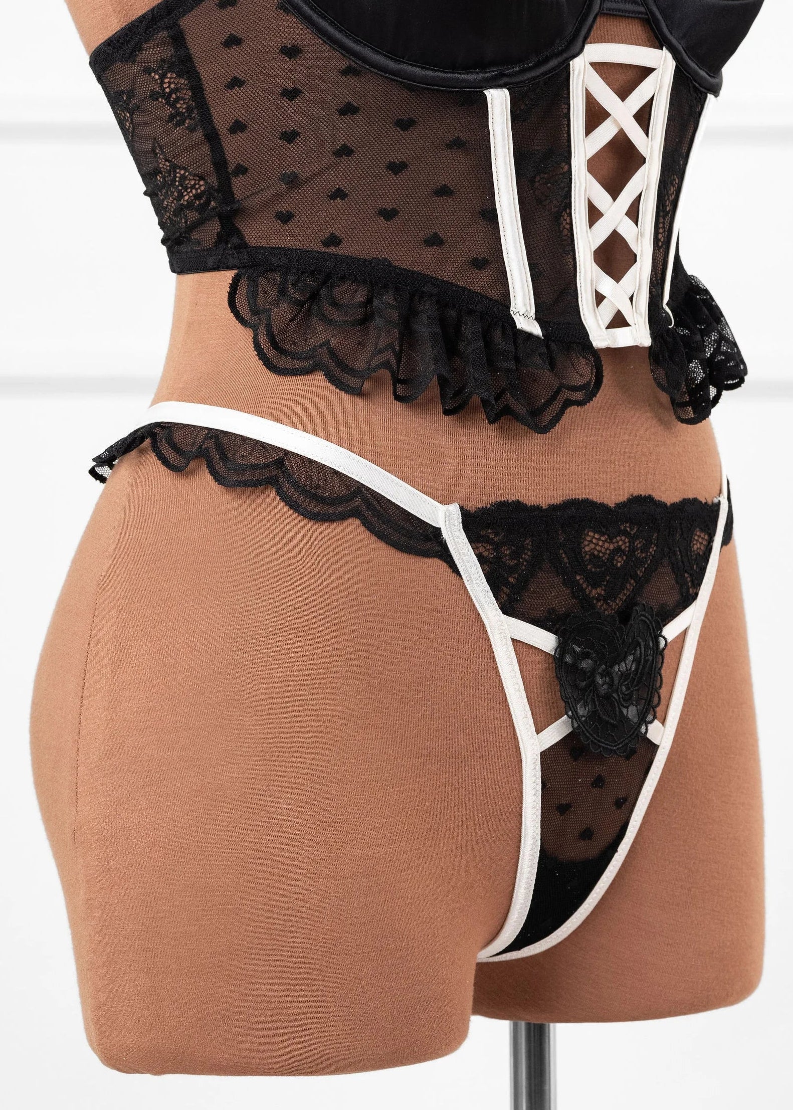 Lacy Scalloped Thong - Black - Image 5