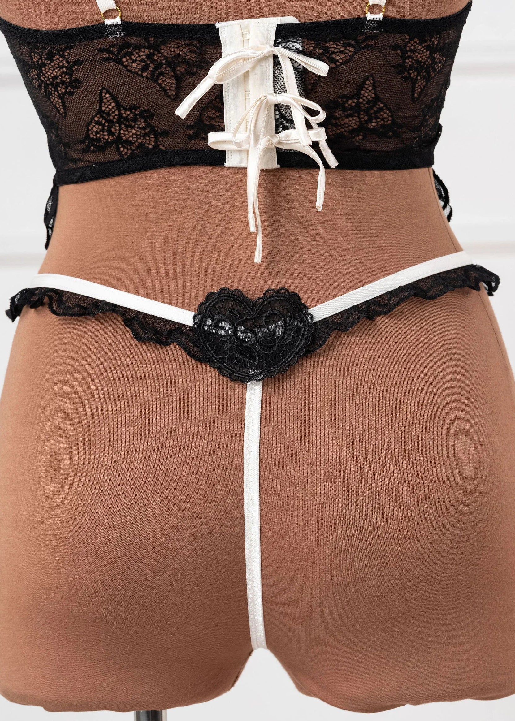 Lacy Scalloped Thong - Black - Image 6