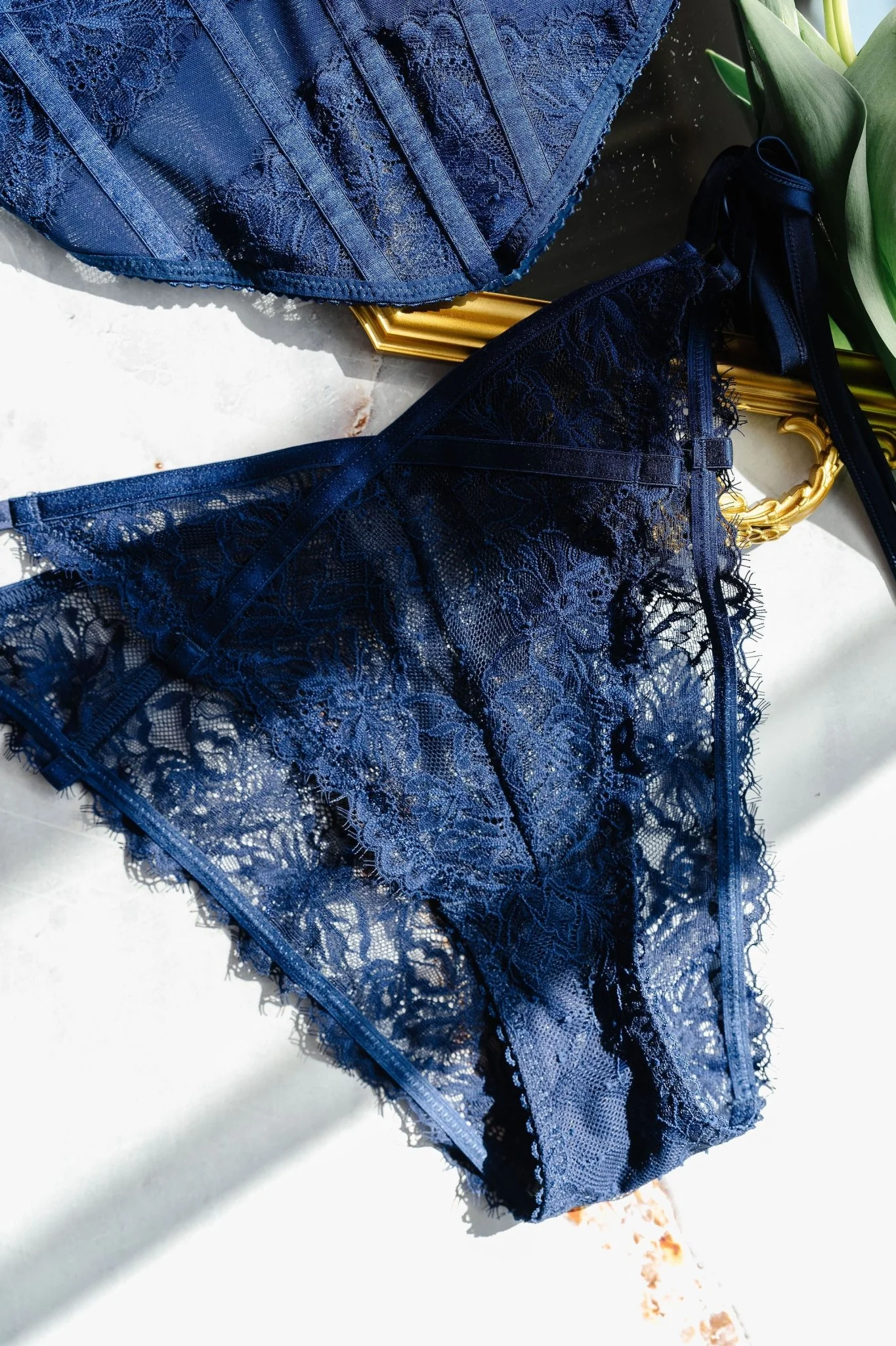 Lacy Side Tie Panty - Navy - Image 10
