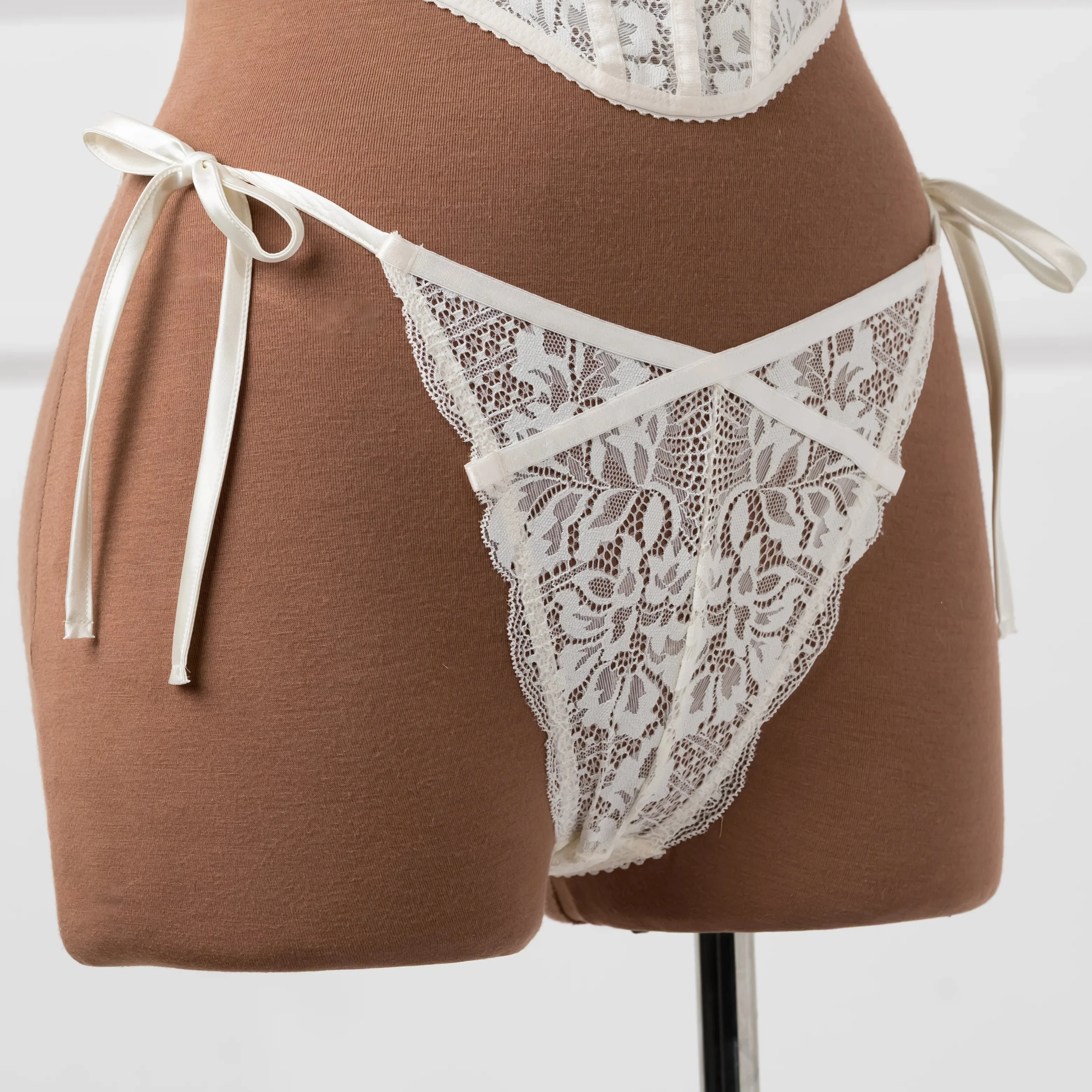 Lacy Side Tie Panty - Pearl