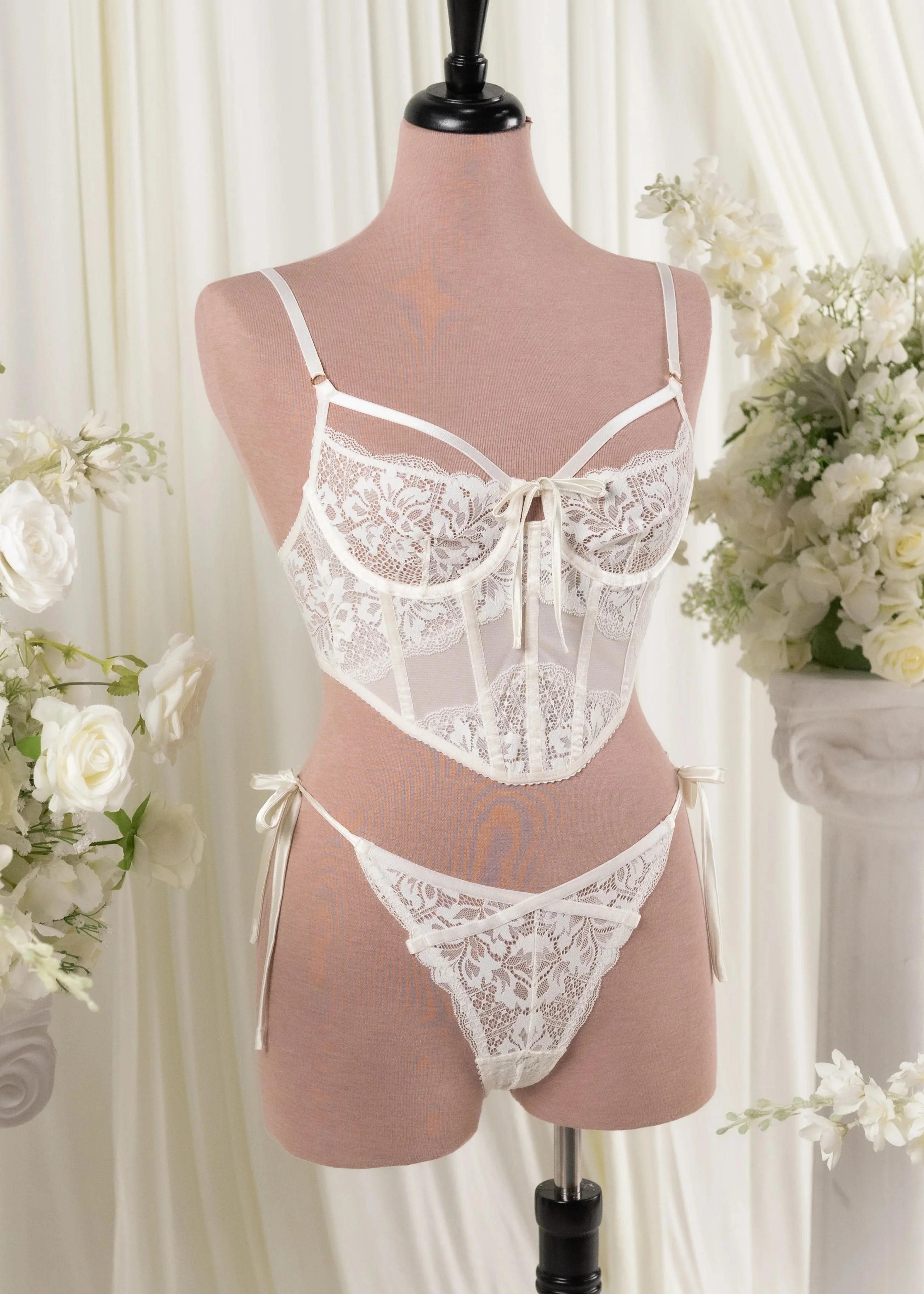 Lacy Side Tie Panty - Pearl - Image 2