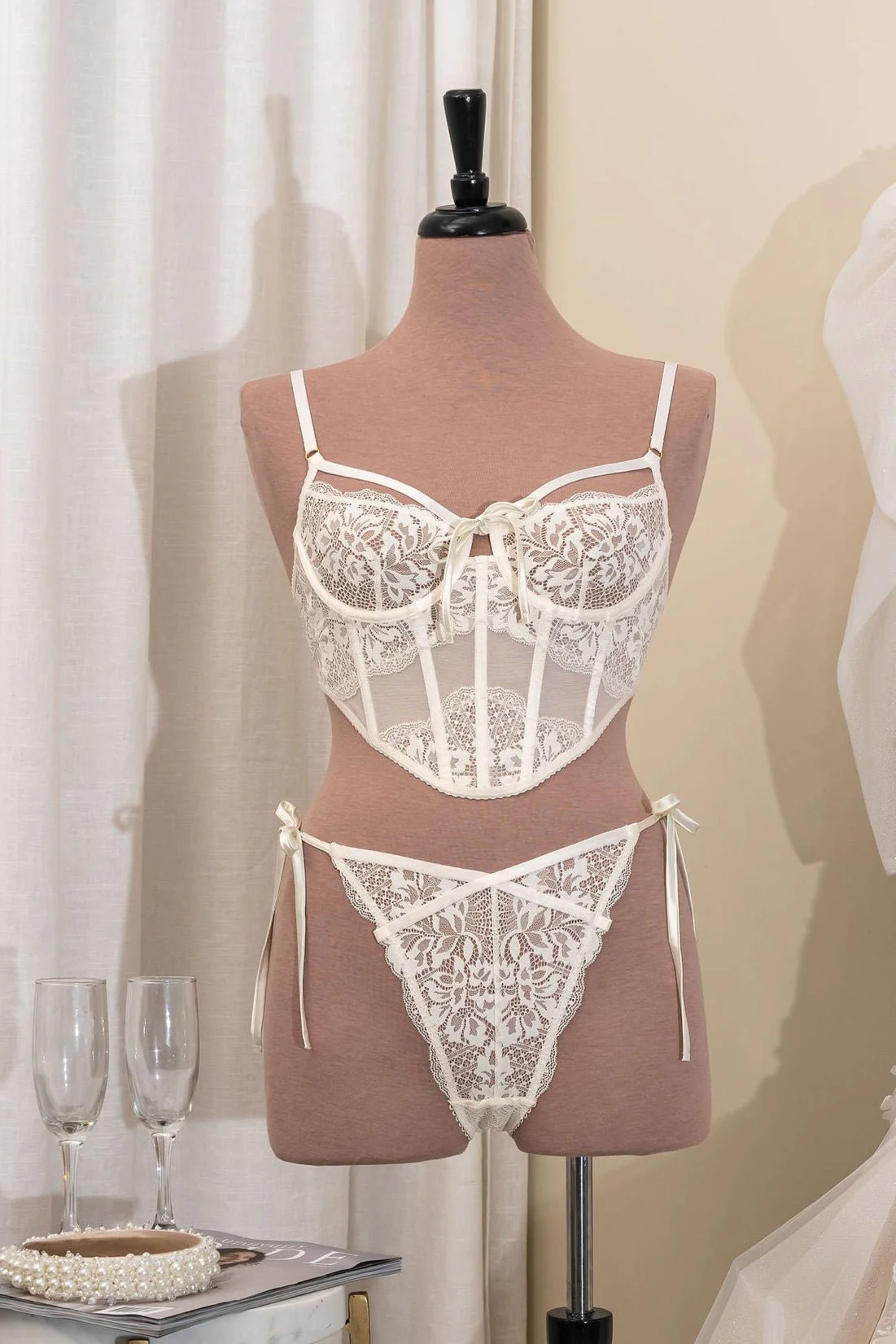 Lacy Side Tie Panty - Pearl - Image 8