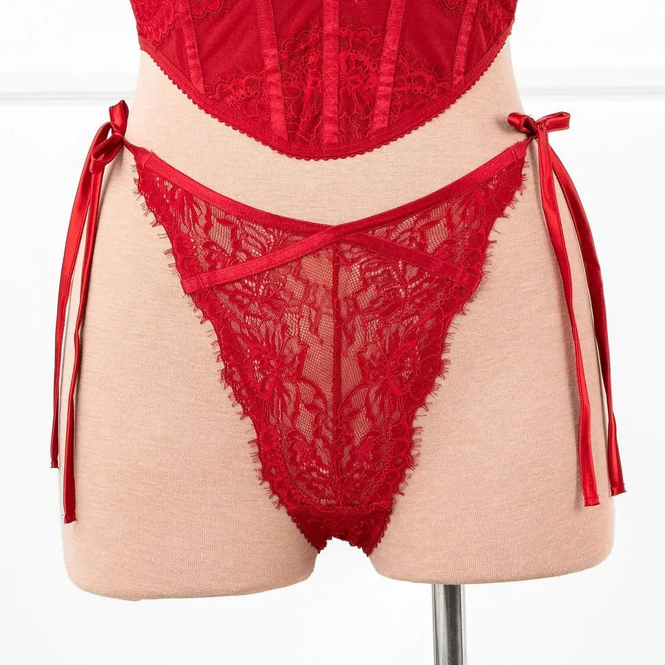 Lacy Side Tie Panty - Red