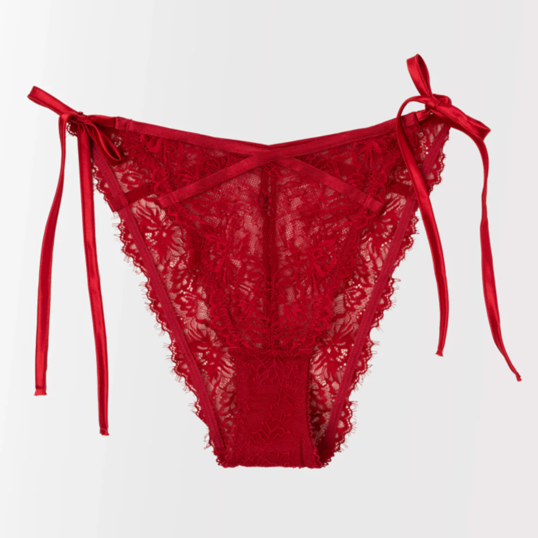 Lacy Side Tie Panty - Red - Image 3