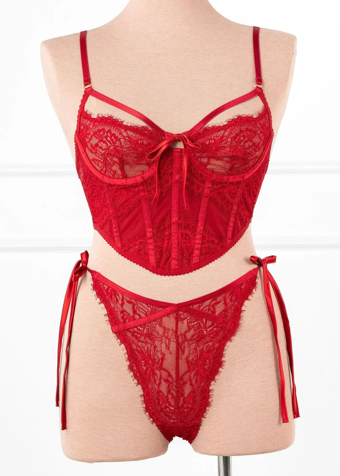 Lacy Side Tie Panty - Red - Image 4