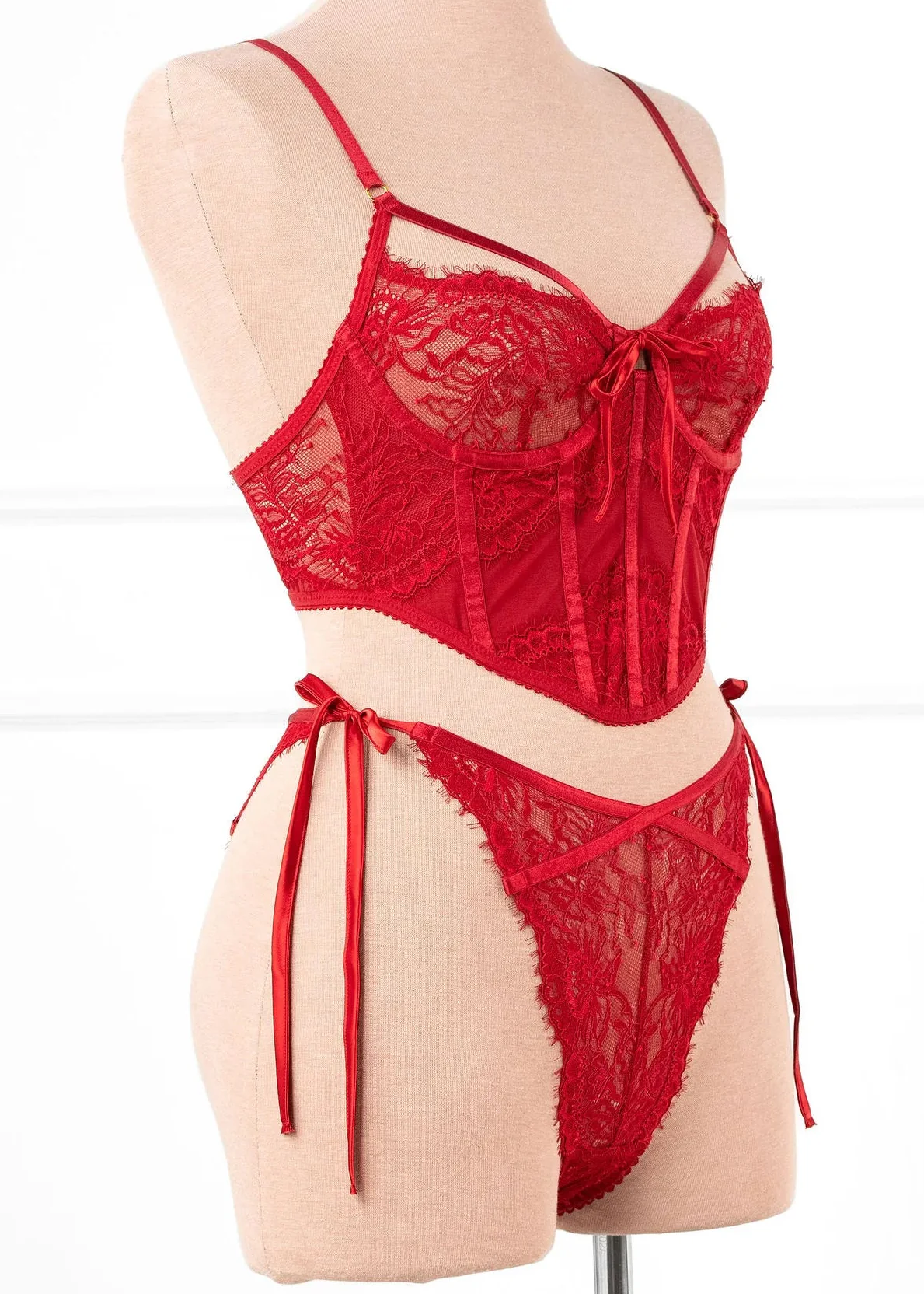 Lacy Side Tie Panty - Red - Image 5