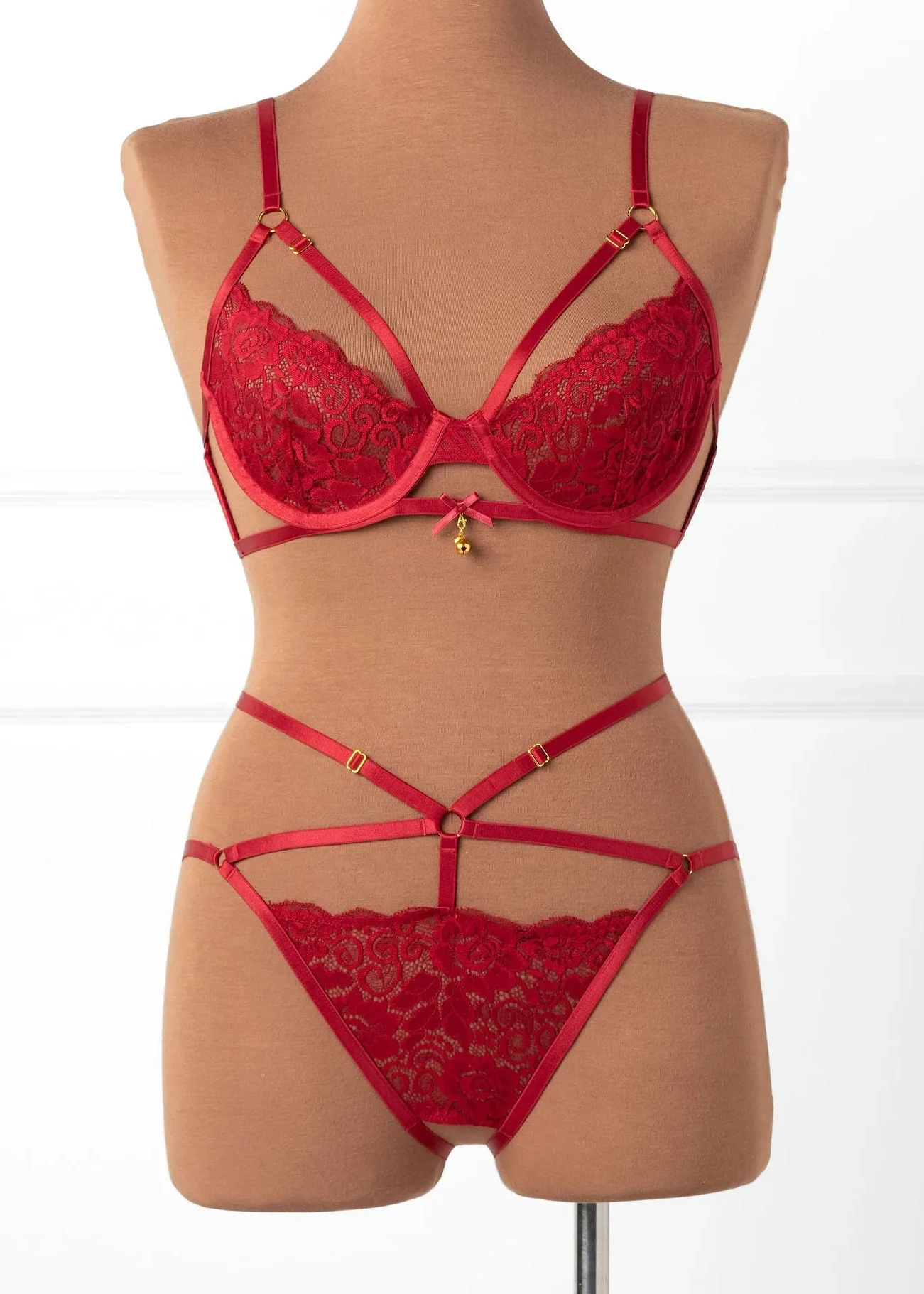 Lacy Underwire Charm Bralette - Red - Image 9