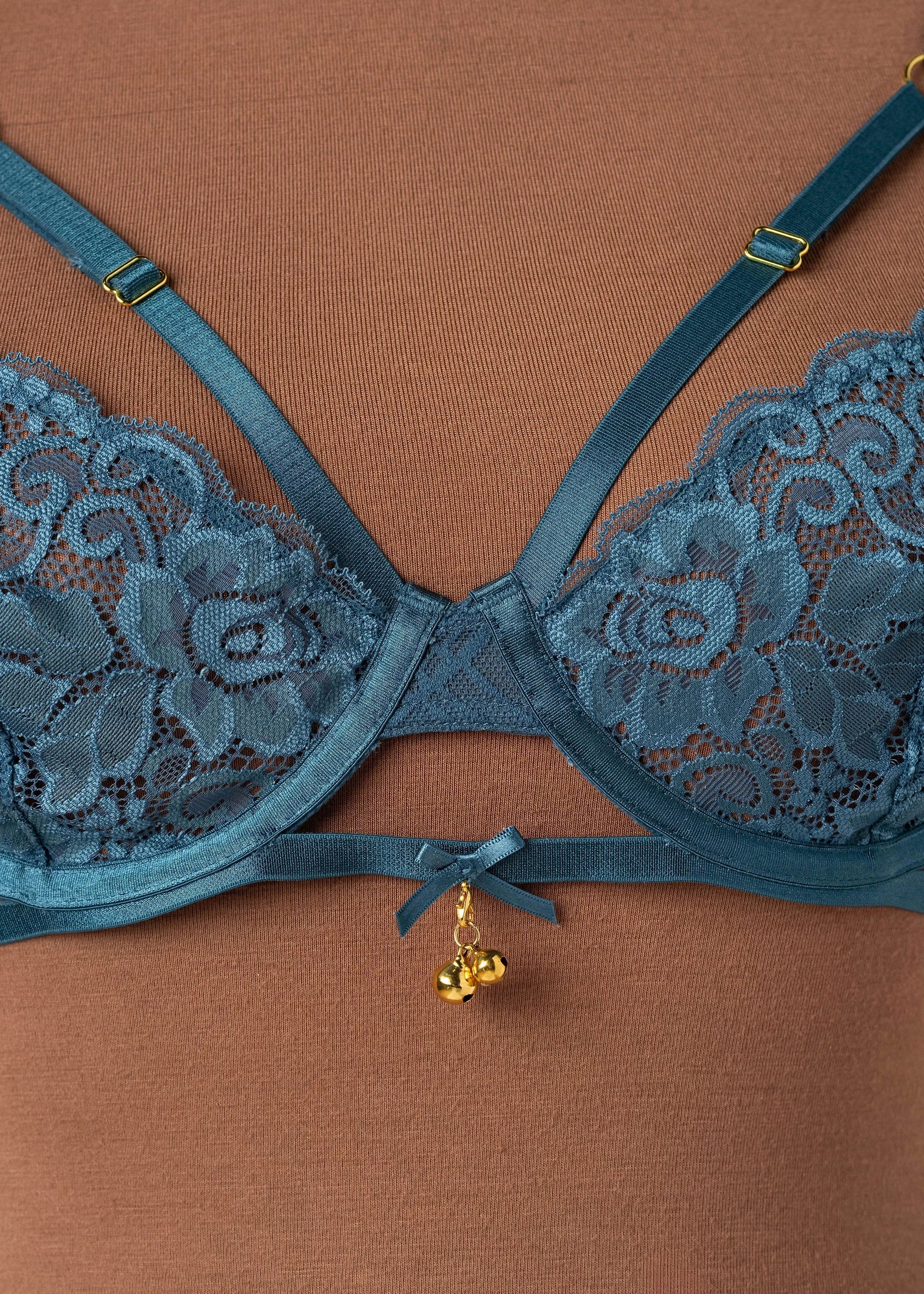 Lacy Underwire Charm Bralette - Retro Blue - Image 5