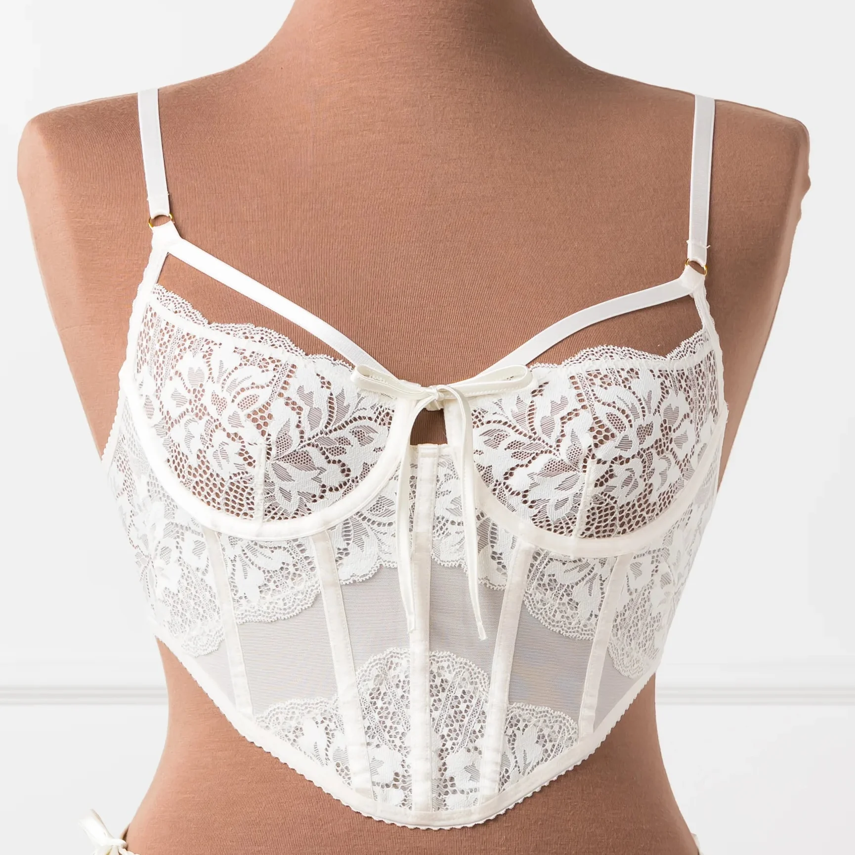 Lacy Underwire Corset - Pearl - Image 11
